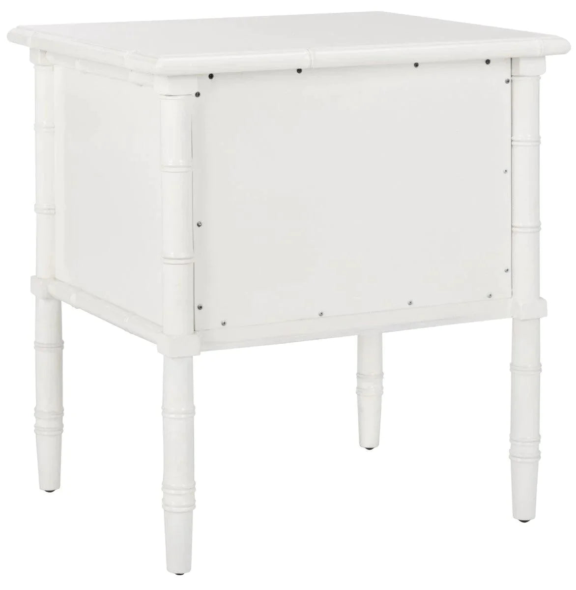 White Coastal Two-Drawer Bamboo Nightstand - Bedside Table for Bedroom, Living Room & Guest Room Decor