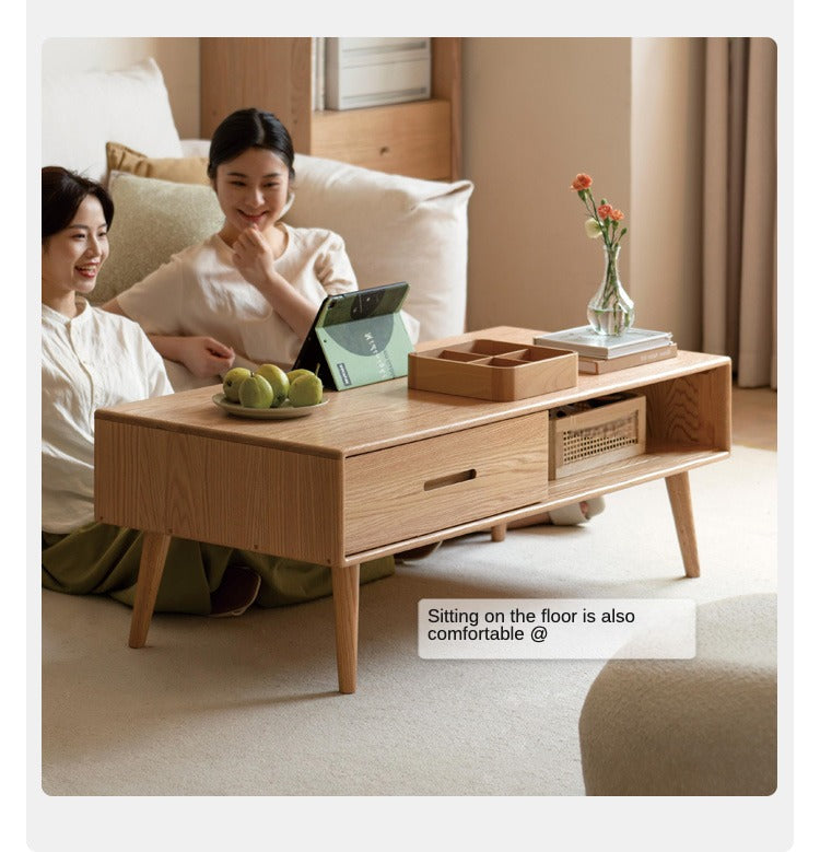 Premium OAK Solid Wood Modern Coffee Table - American Style Living Room Furniture for Home Decor & Relaxation