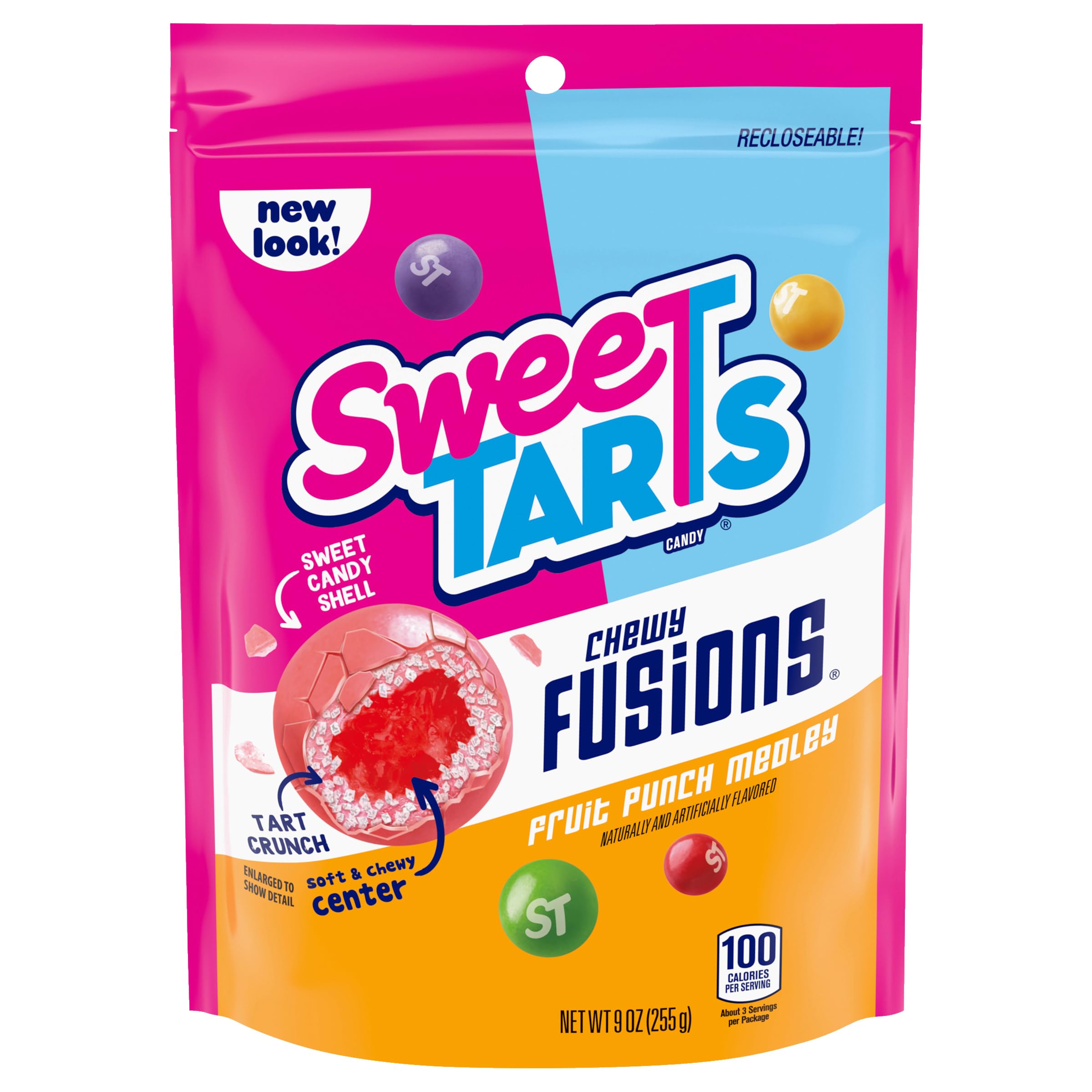SweeTARTS Chewy Fusions Candy - Fruit Punch Medley Flavor, Sweet & Tart Soft Chews, 9oz Bag - Perfect for Halloween, Parties & Movie Nights