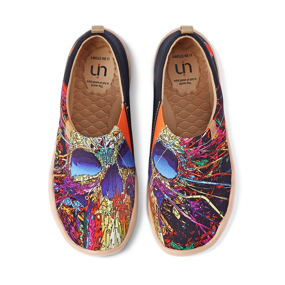UIN Women's Lightweight Slip-On Walking Shoes - Comfortable Casual Flats with Artistic Paint Design for Travel, Work & Everyday Wear - Size 7