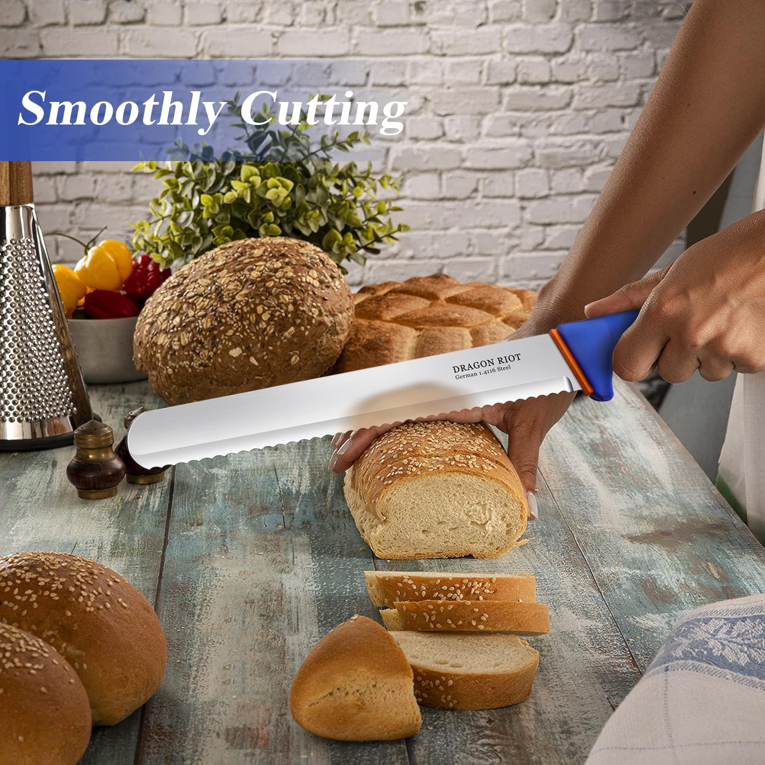 DRAGON RIOT 10-Inch Premium Serrated Bread Knife - German Stainless Steel Wavy Edge Blade - Perfect for Homemade Bread, Cake Slicing & Kitchen Use - Comes with Elegant Gift Box (Ideal for Wedding, Housewarming & Chef Gifts)