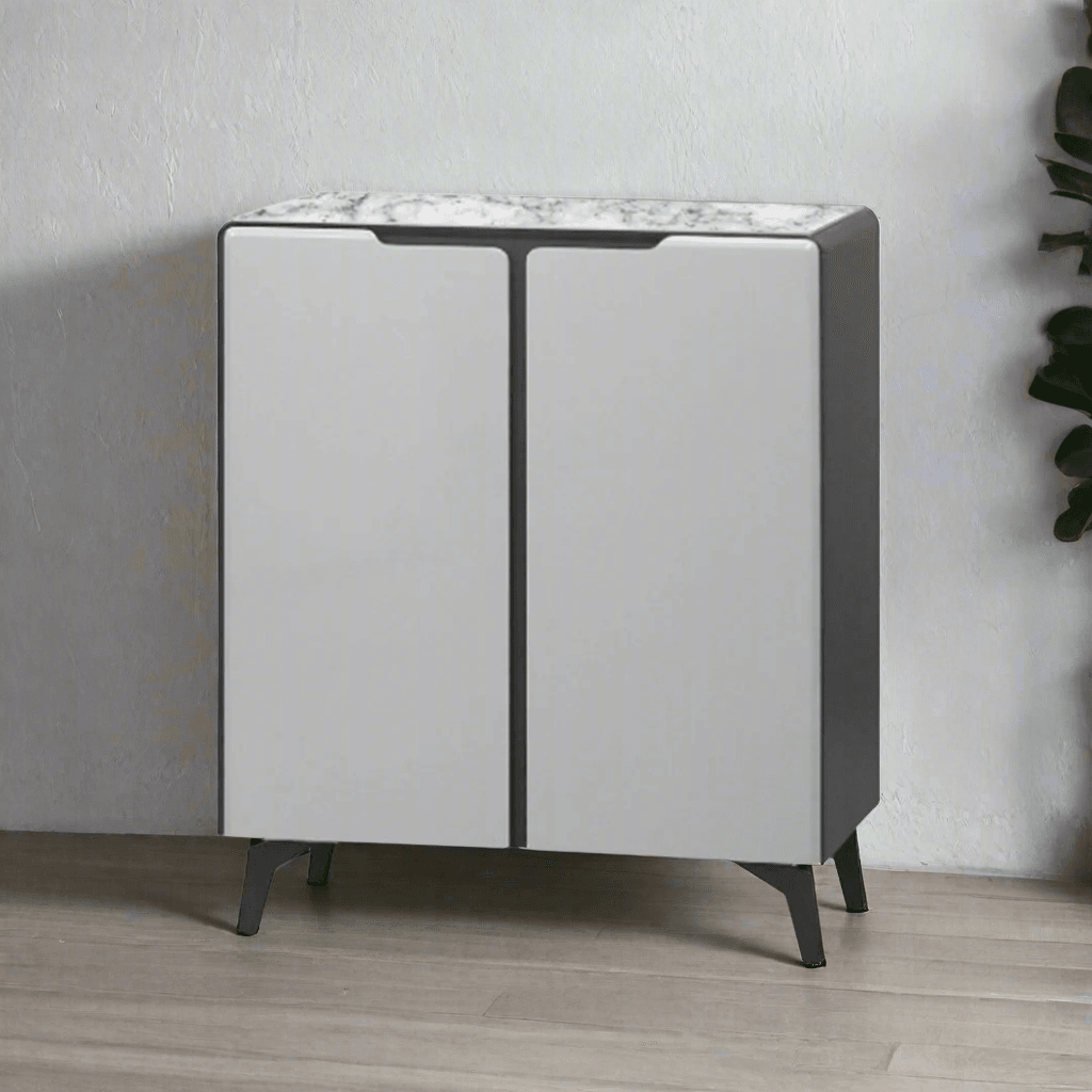 Galcy 2 Door Shoe Cabinet with Tempered Glass Top - Modern Entryway Storage Organizer for Shoes, Boots & Accessories | Perfect for Hallway, Mudroom & Closet Organization