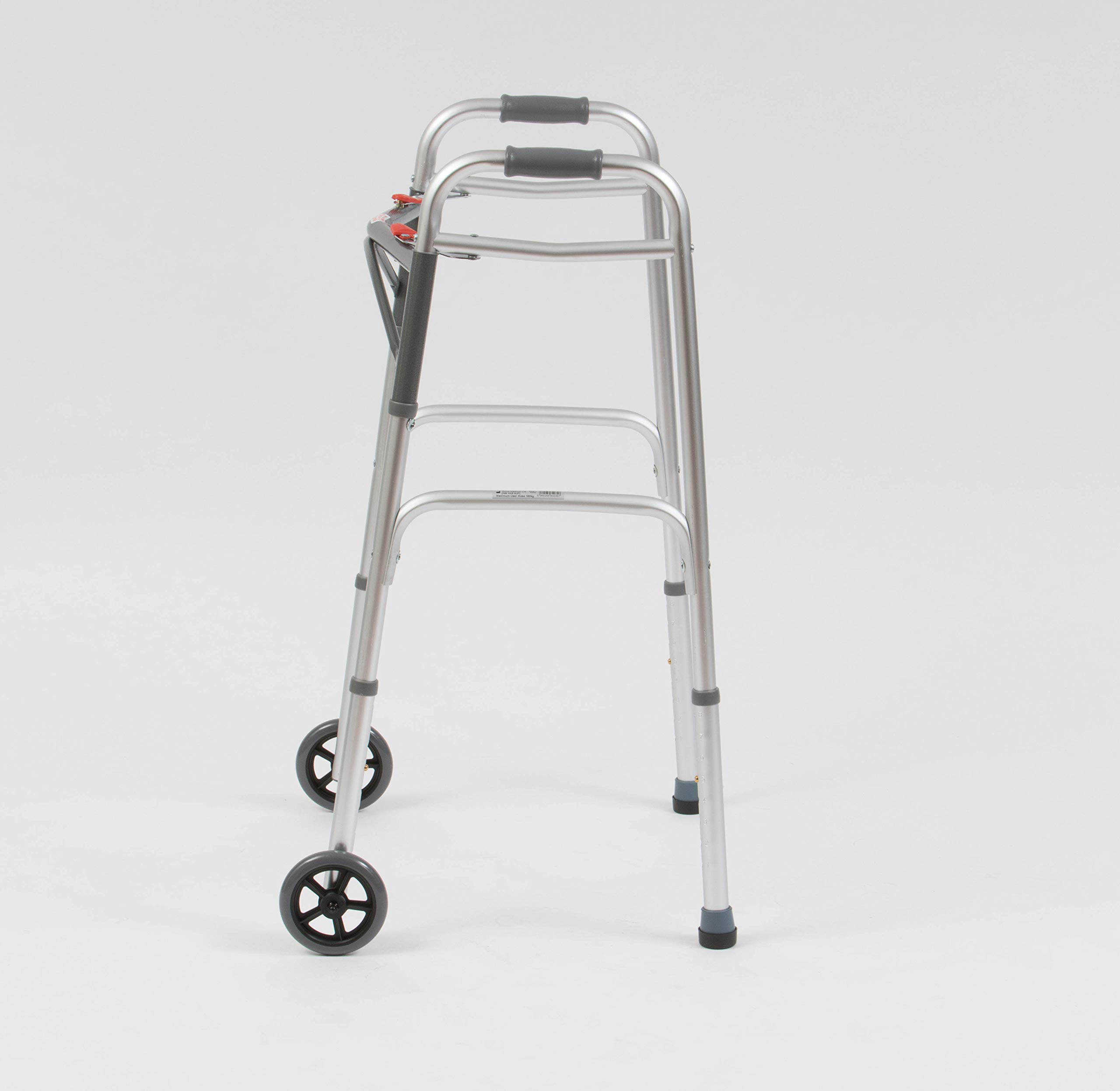 Drive DeVilbiss Folding Lightweight Aluminum Walker with Wheels - Adjustable Height Mobility Aid for Seniors & Adults, Indoor/Outdoor Use for Stability & Support