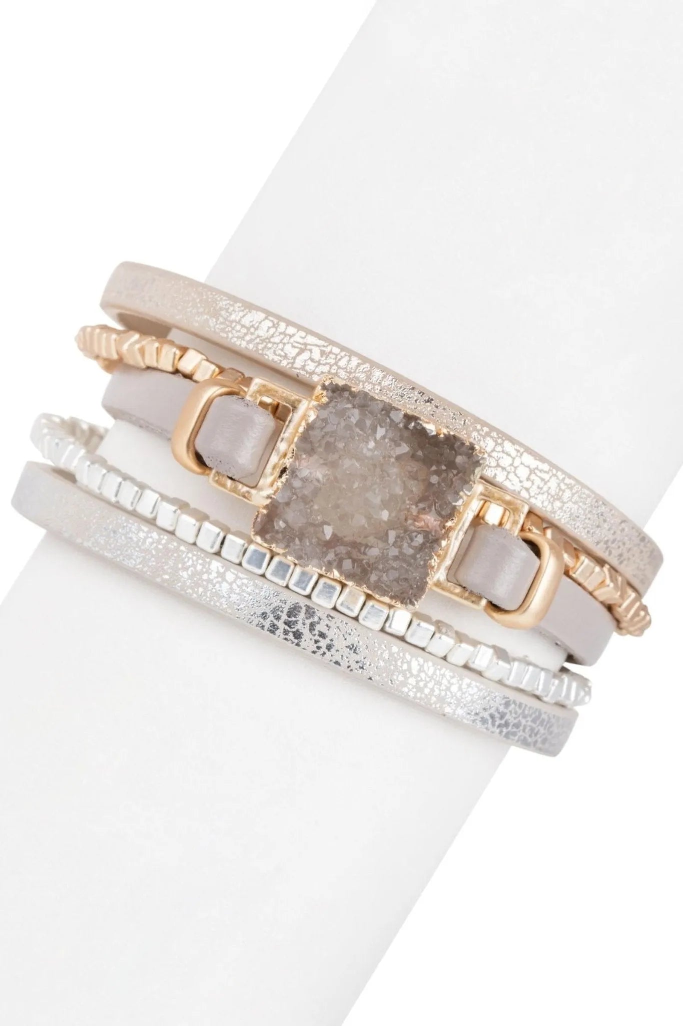 Stylish Metallic Leather Druzy Stone Bracelet for Women - Boho Chic Jewelry for Everyday Wear & Special Occasions
