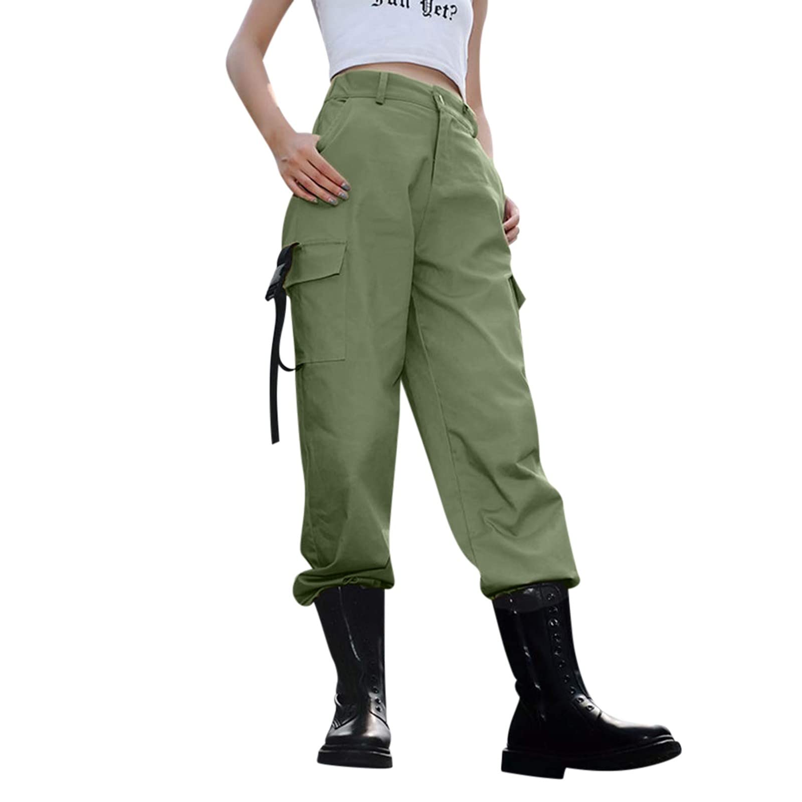 MAYW Women's High Waisted Cargo Pants - Loose Fit Combat Jogger Pants with Pockets for Casual, Outdoor & Workout | Perfect for Hiking, Gym & Streetwear Fashion