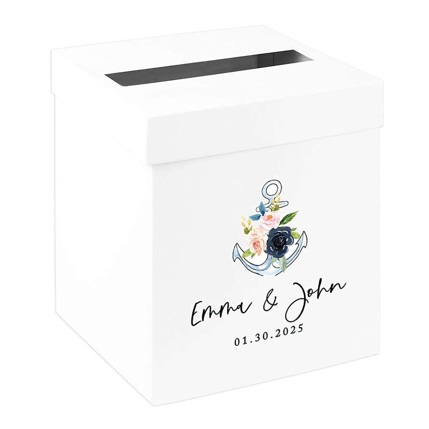 Personalized Wedding Card Box 10x10x10 - Nautical Beach Florals for Wedding Gifts & Cards