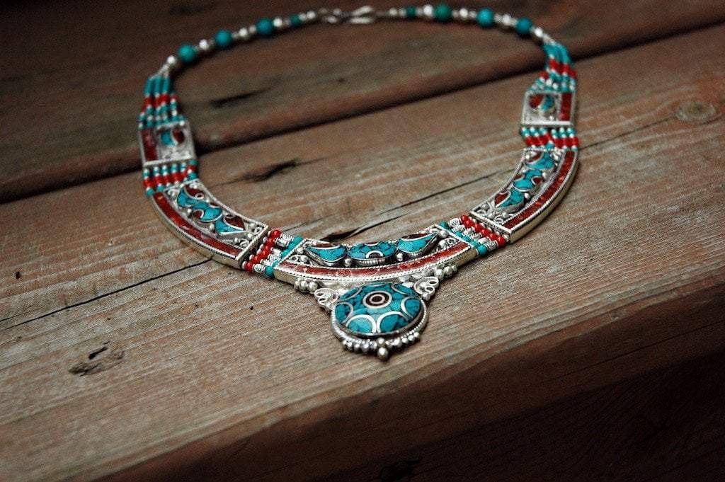 Tibetan Statement Necklace - Handmade Boho Jewelry for Women, Unique Ethnic Beaded Necklace for Festivals, Weddings & Special Occasions
