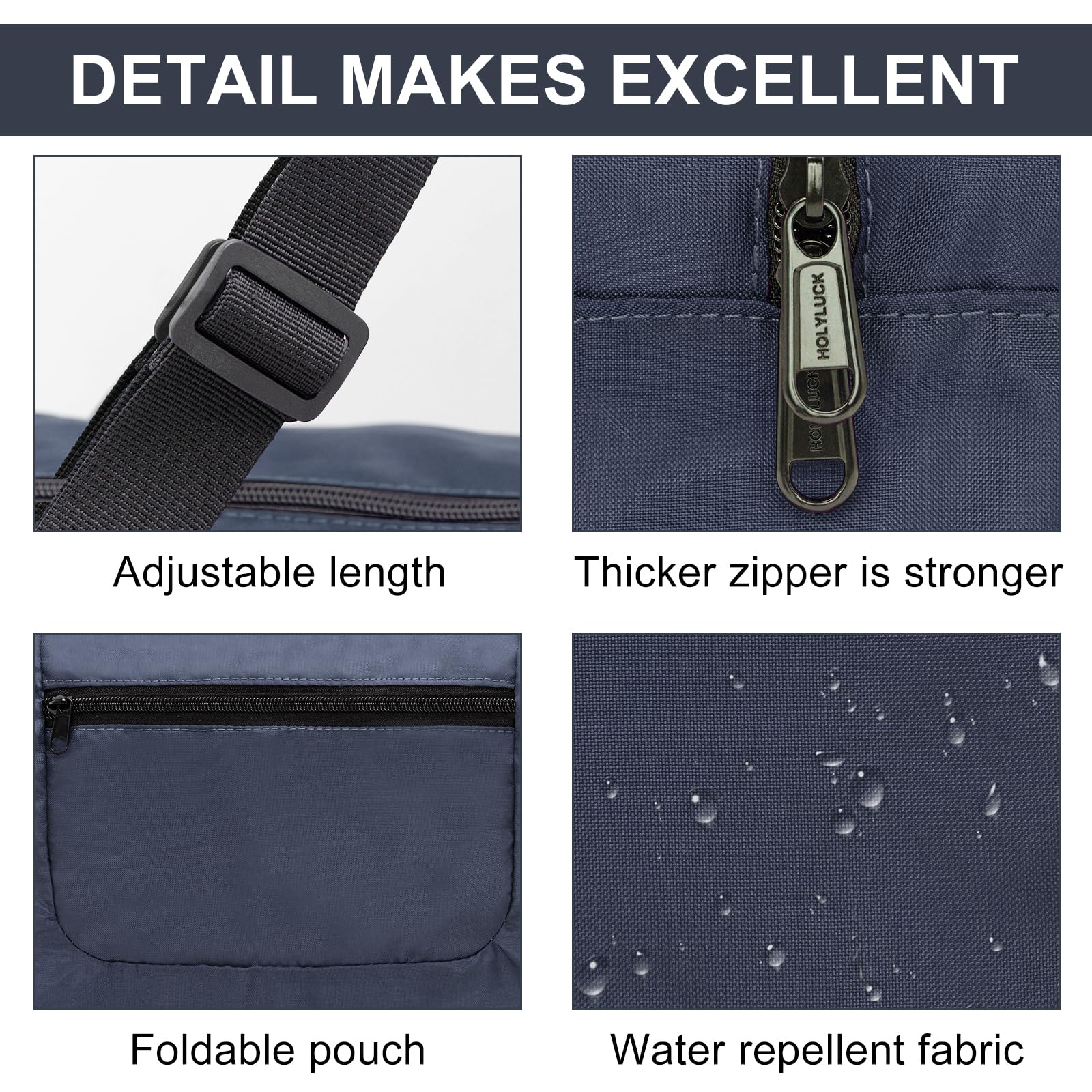 HOLYLUCK Foldable Travel Duffel Bag for Women & Men - Lightweight Gym Bag with Shoulder Strap - Perfect for Workout, Travel & Sports (Navy Blue)