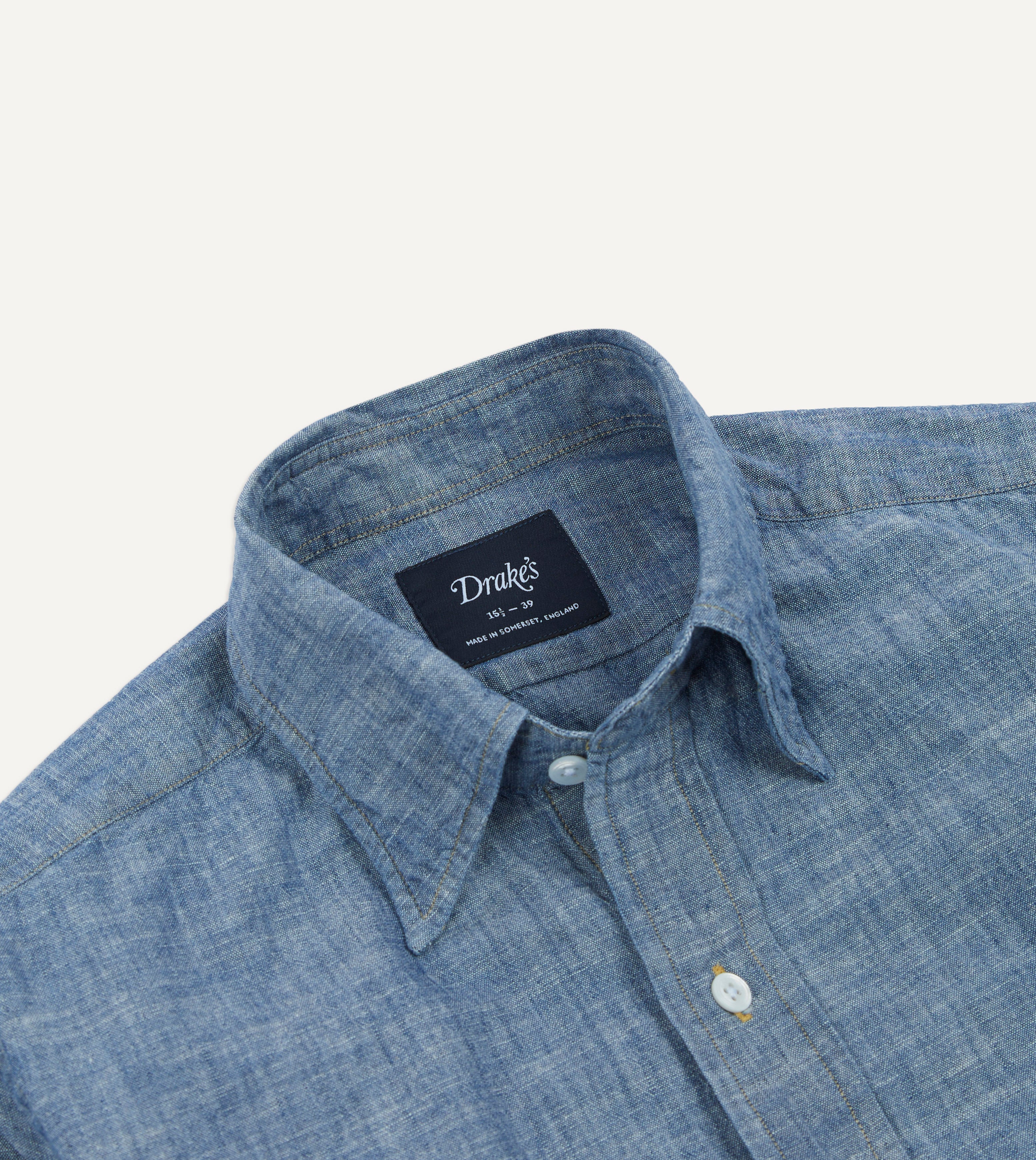 Blue Chambray Long Point Collar Shirt for Men - Casual Button Down Dress Shirt - Office Wear & Smart Casual Outfits