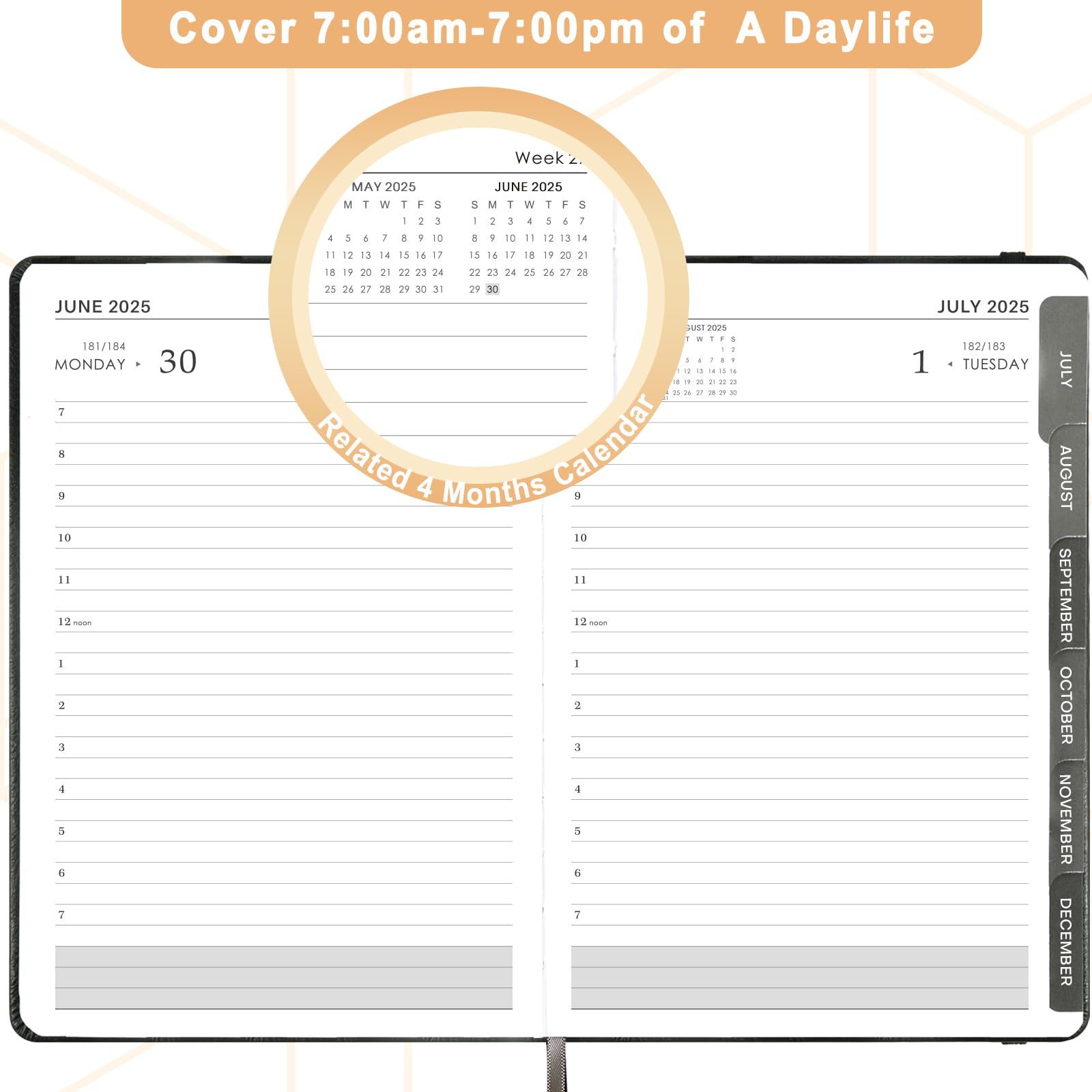 2025-2026 Academic Planner - A5 Daily Diary with Day Per Page (July 2025-June 2026) | Productivity Organizer with Monthly Tabs, Inner Pocket | 14.5 x 21 cm Black Banded Notebook | Perfect for Students, Professionals & Goal Tracking