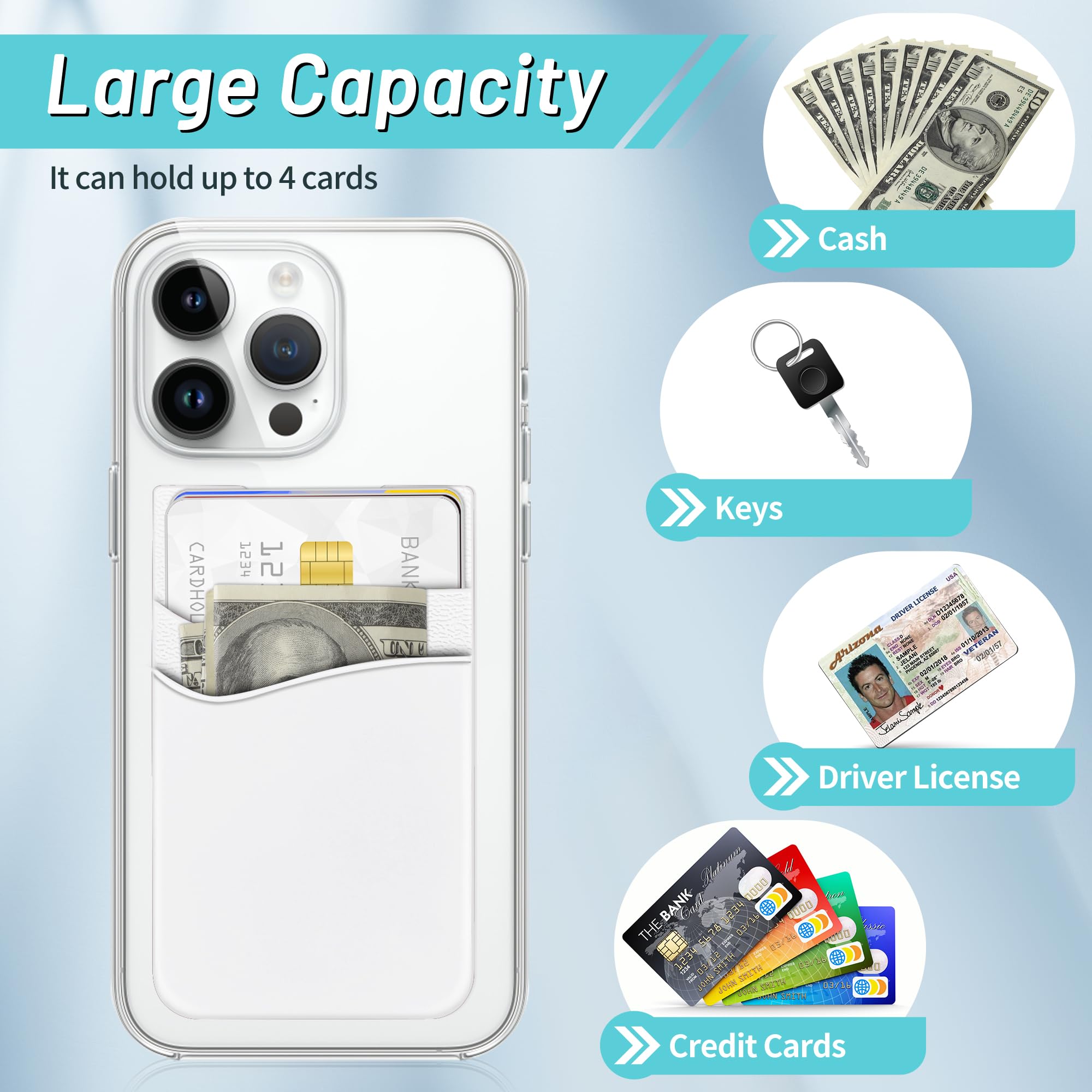 SHANSHUI Silicone Stick-on Phone Wallet - 3 Pack Credit Card Holder for iPhone, Samsung & Android Phones (Black, White, Grey) | Slim Card Pocket for Everyday Use, Travel & Shopping