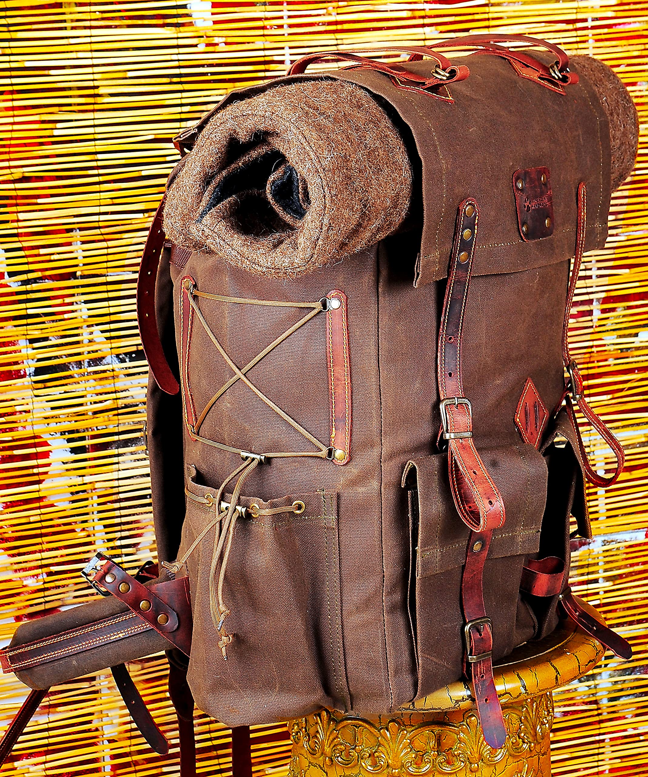 Handmade Bushcraft Backpack - 50L Waxed Canvas Rucksack for Camping, Hiking & Outdoor Adventures - Durable & Personalized Travel Bag