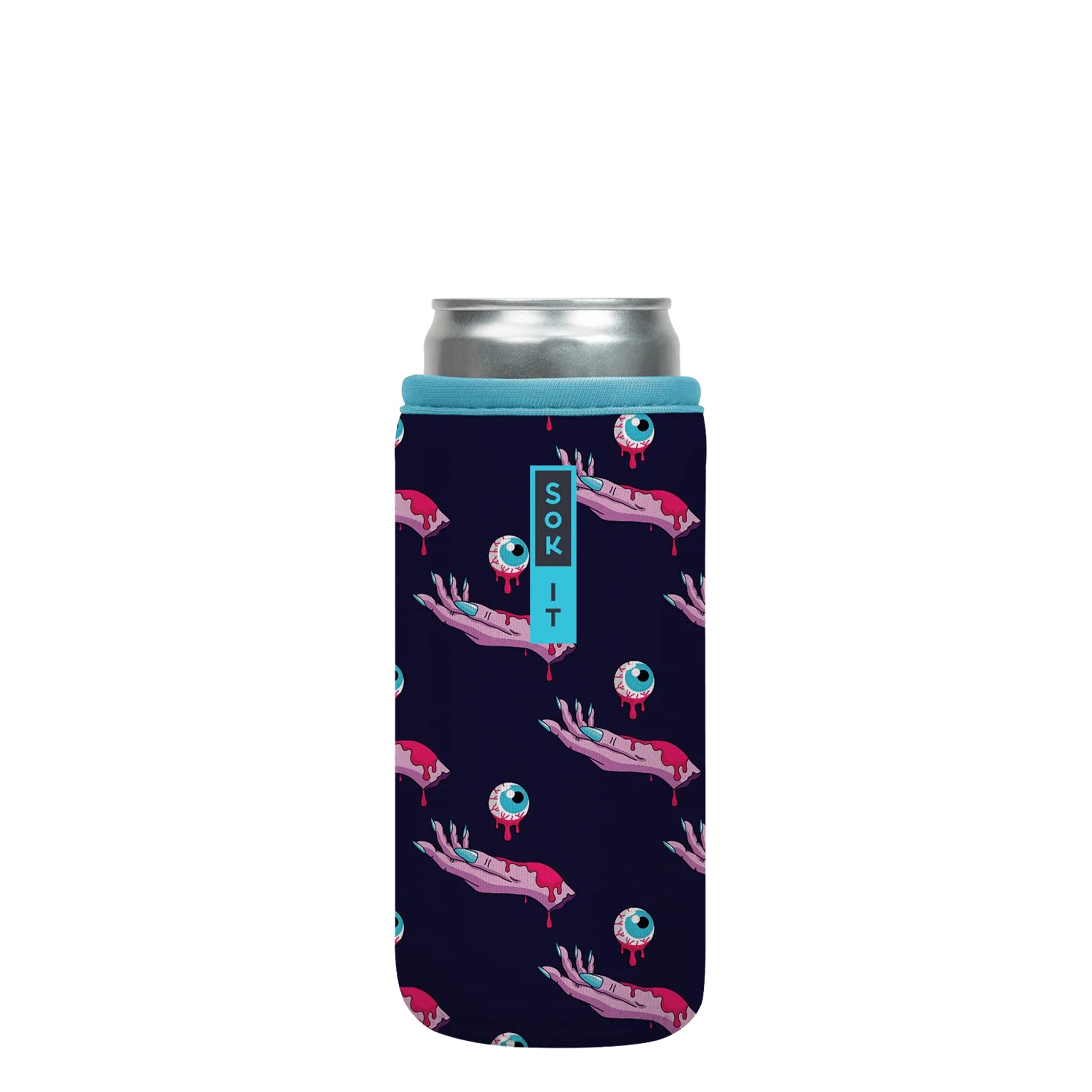 Reusable Neoprene Insulated Can Sleeve for 12oz Slim Cans - Keep Soda, Beer & Seltzer Cold - Zombie Hands Design - Perfect for Parties, Picnics & Outdoor Activities
