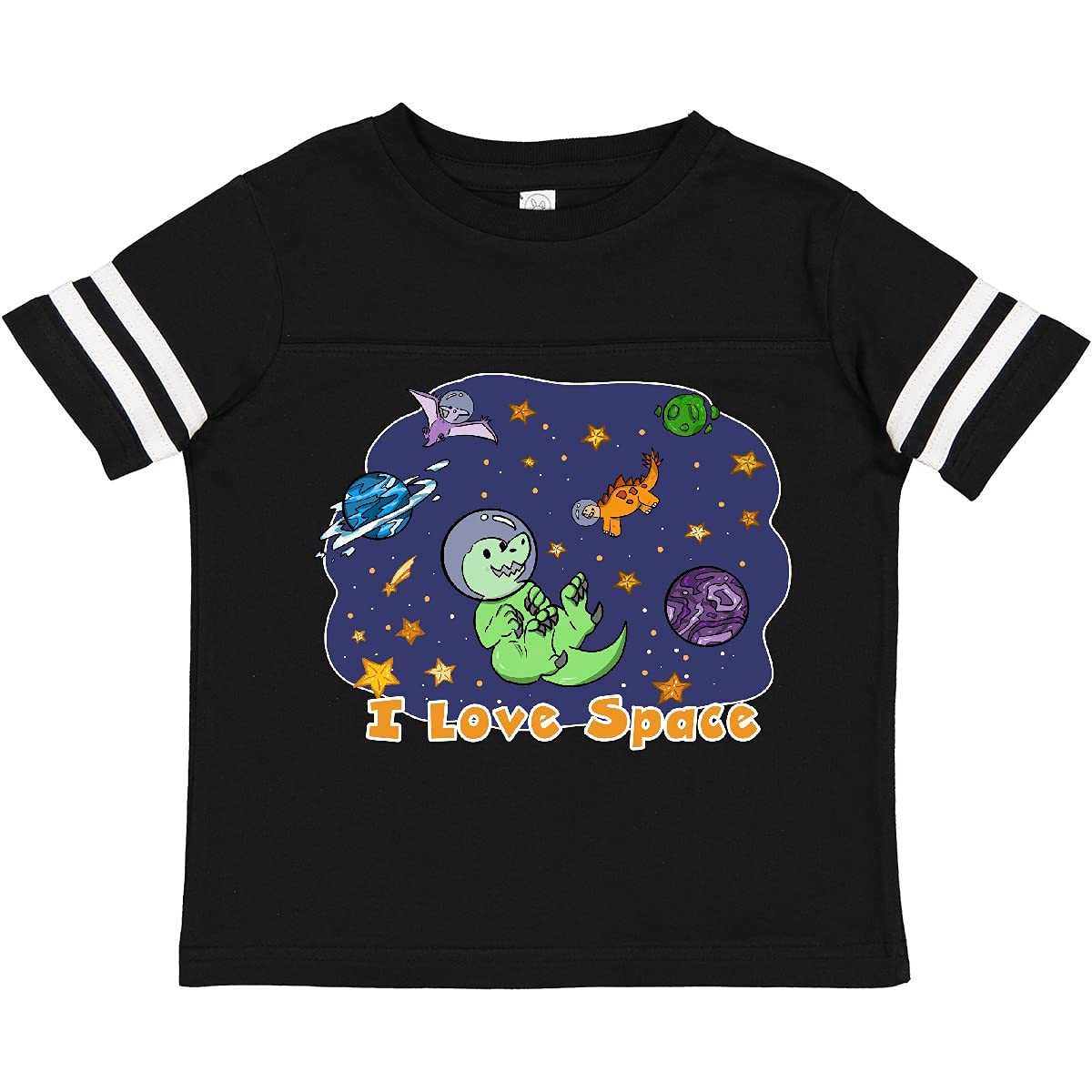 Inktastic I Love Space Cute Dinos and Planets Toddler T-Shirt - Astronaut Dinosaur Graphic Tee for Kids, Boys & Girls - Fun Space Theme Outfit for School, Playground & Birthday Parties