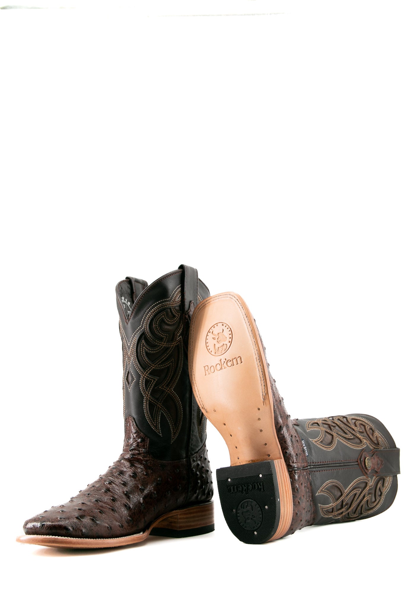 Premium Ostrich Leather Square Toe Cowboy Boots for Men - Western Style Rodeo & Ranch Work Boots - Perfect for Country Dancing, Horseback Riding & Outdoor Adventures