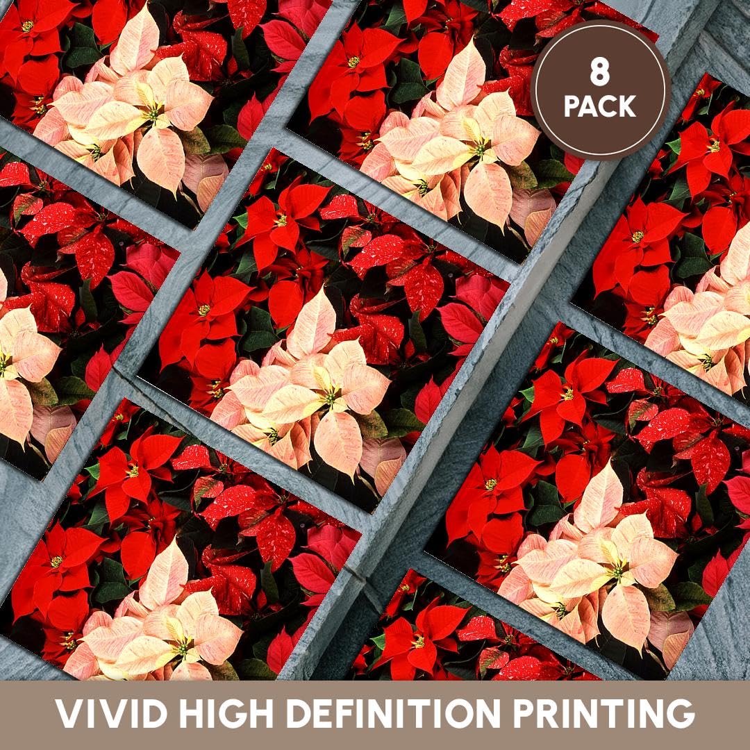 3D Rose Poinsettia Ceramic Tile Coasters - Set of 8 Holiday Drink Coasters for Christmas Decor, Table Protection & Party Supplies - Perfect for Home, Office & Gift Giving