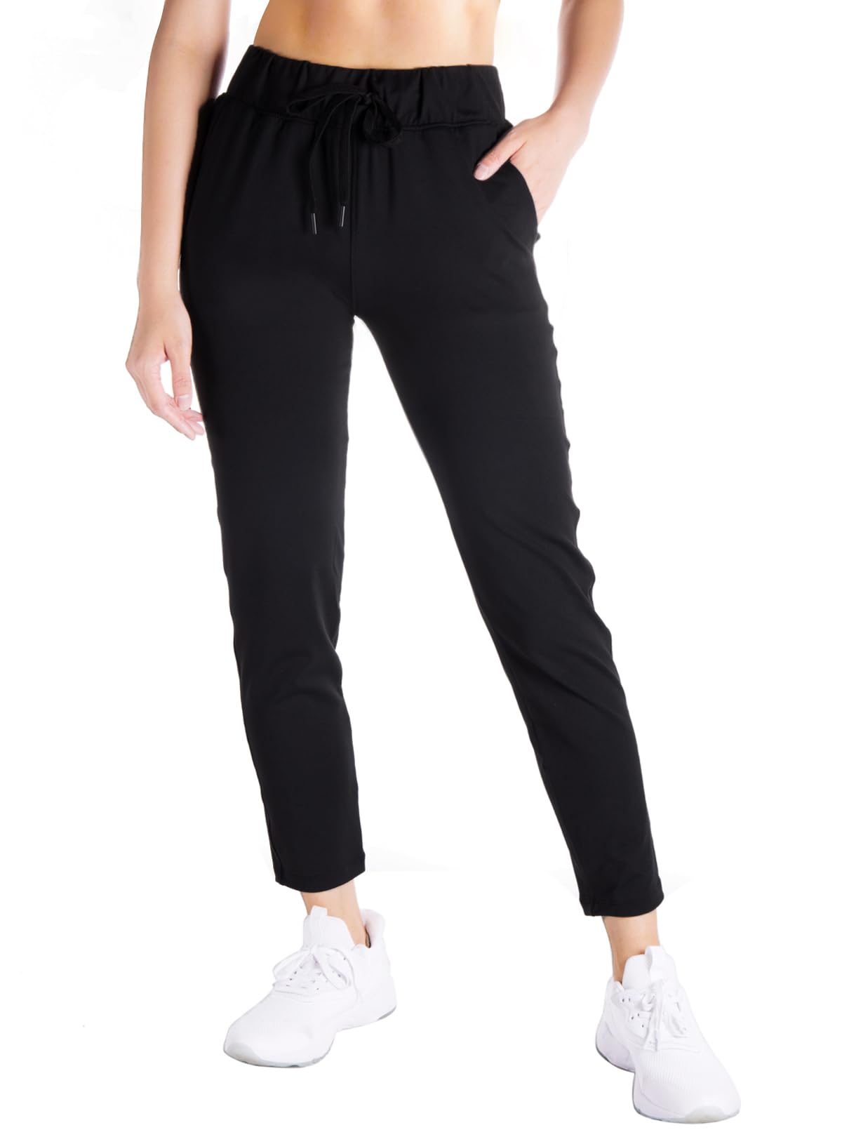 Yogipace Women's 7/8 On The Fly Pants - Petite/Regular/Tall Sizes - Drawstring Casual Lounge Joggers & Travel Sweatpants - Perfect for Yoga, Running Errands & Airplane Travel