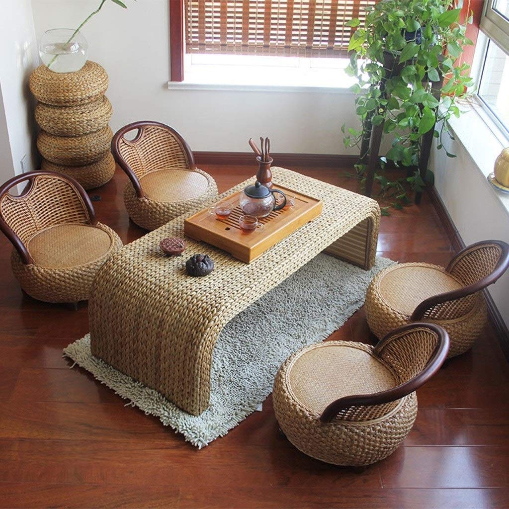 Stylish Rattan Coffee Table & Side Table with Storage - Wooden End Table for Living Room, Sofa, Study, Bedroom, Balcony - Compact Size 80x50x38cm - Perfect for Small Spaces, Tea Time & Home Decor