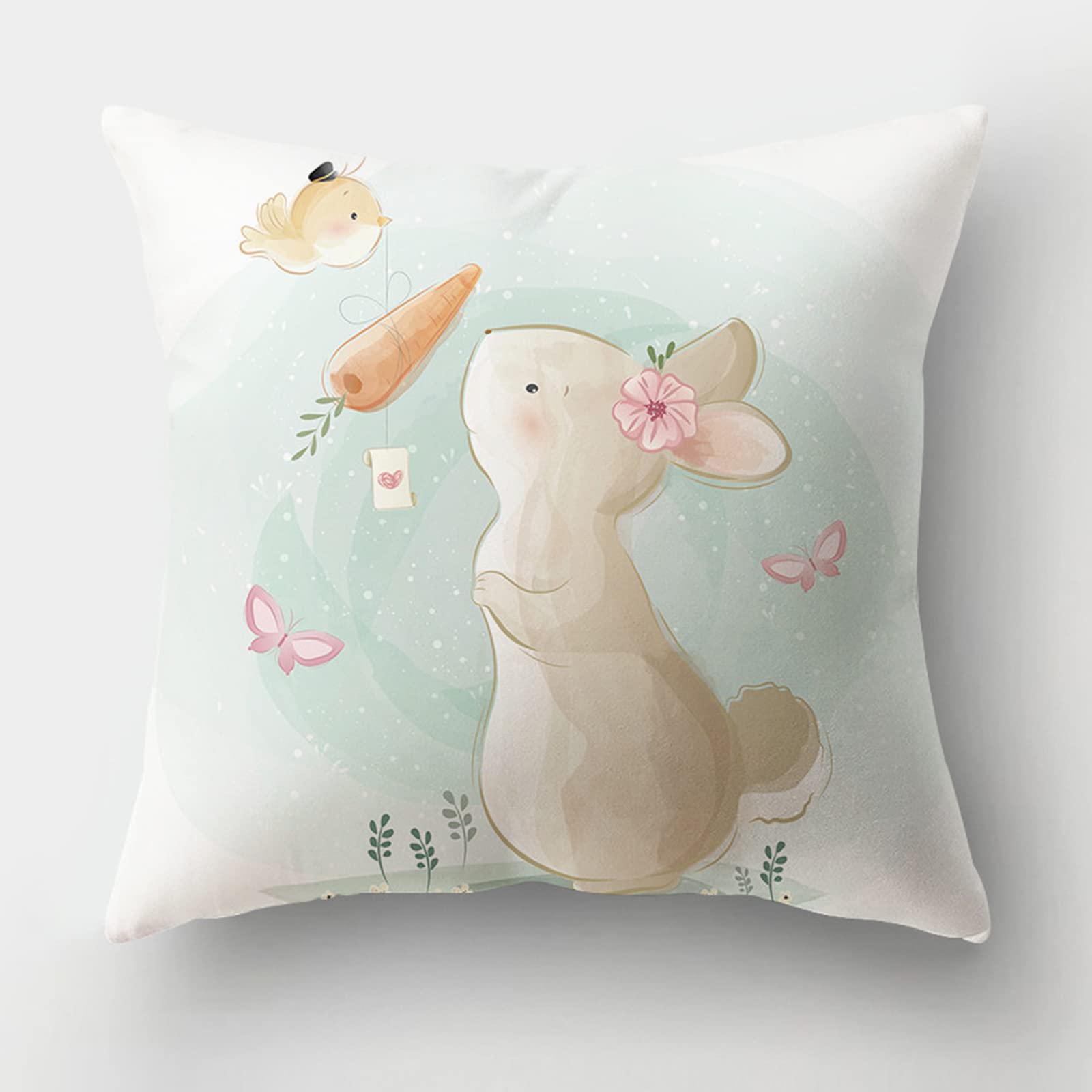 Easter Bunny Pillow Covers 18x18 Inch - Farmhouse Decor Spring Throw Pillowcases with Rabbit Design - Holiday Cushion Covers for Sofa, Bed, Living Room & Easter Home Decorations