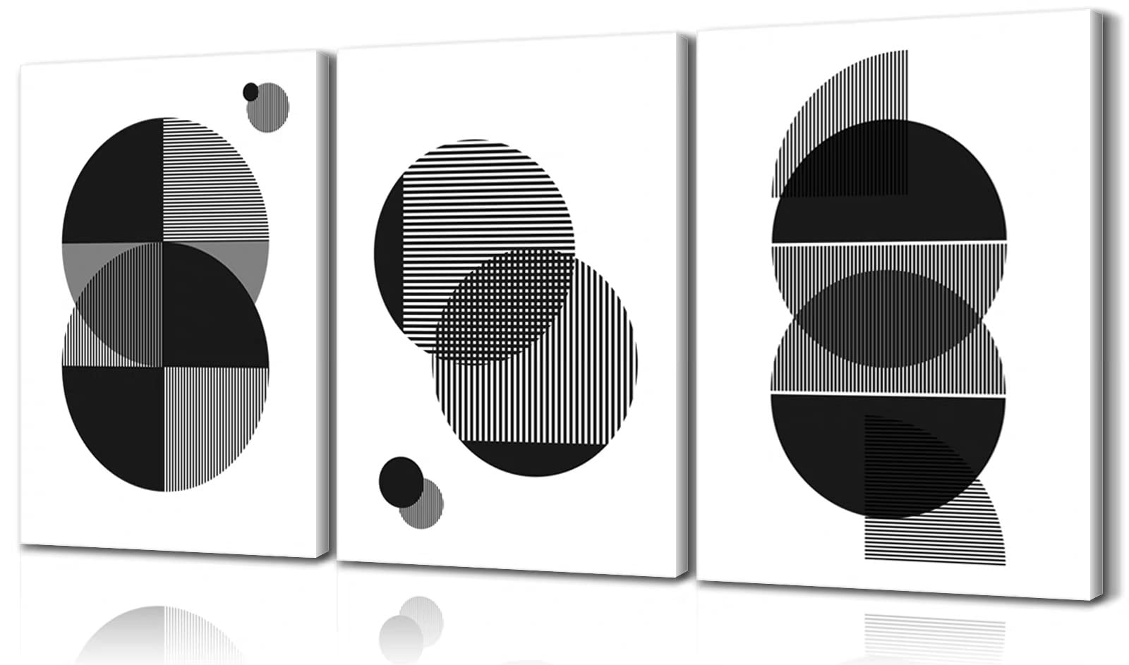 3 Piece Line Art Boho Wall Decor - Abstract Minimalist Black & White Geometric Canvas Art - Mid Century Modern Framed Wall Art for Living Room, Bedroom & Office - 12''W x 16''H Set of 3