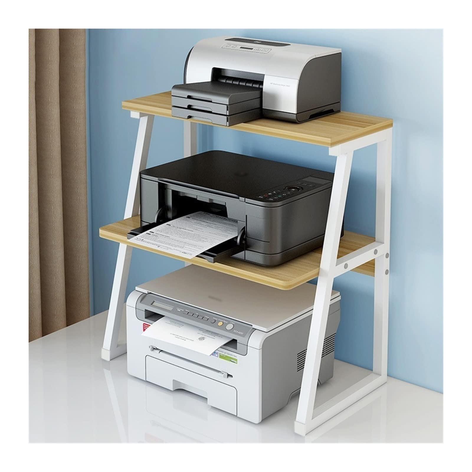 TOMYEUS 3-Tier Printer Stand for Home & Office - Heavy Duty Metal & Wood Desktop Organizer for Printer, Copier, Scanner Storage - Space Saving Multi-Layer Shelf (Color: 3 Layers 07) - Perfect for Small Office, Home Workspace & Clutter-Free Desk Organization