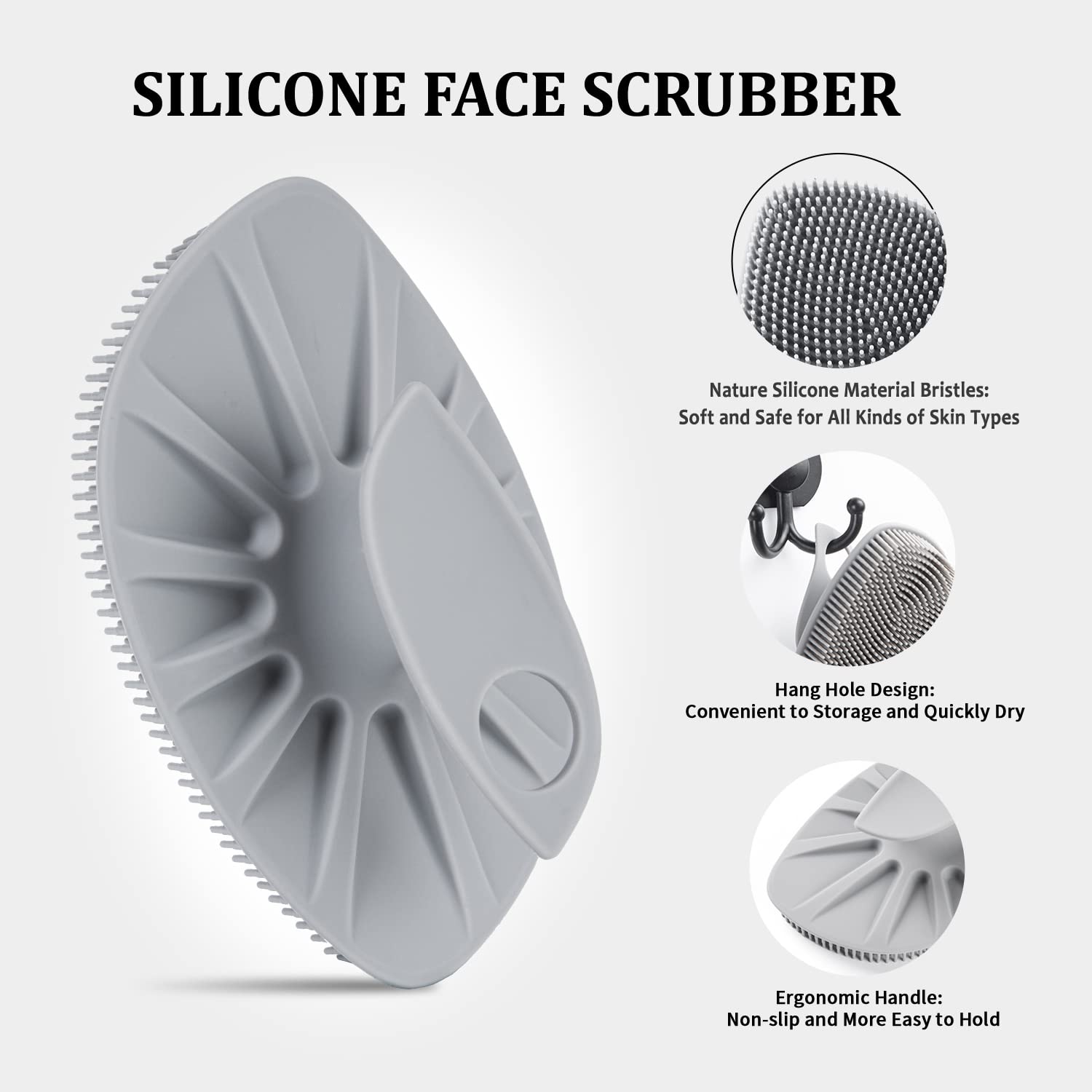 HieerBus Silicone Face Scrubber & Cleansing Brush - Gentle Exfoliator Pad & Massager for Men & Women - White + Gray - Perfect for Daily Skincare & Deep Pore Cleansing