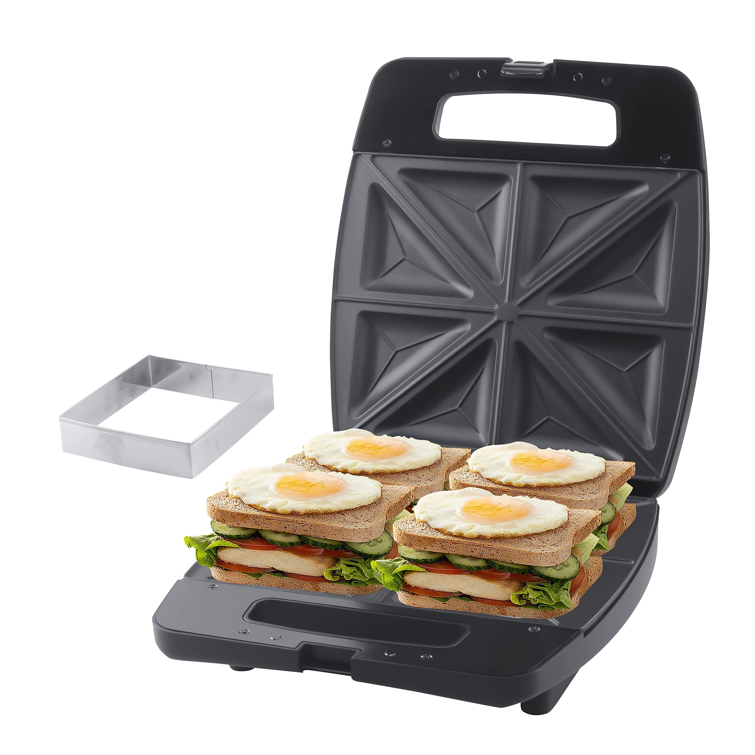 Electric Sandwich Maker Press Grill - 4 Slice Non-Stick Breakfast Sandwich Toaster for Grilled Cheese, Panini & Waffles | Perfect for Quick Breakfasts, Office Lunches & Family Snacks