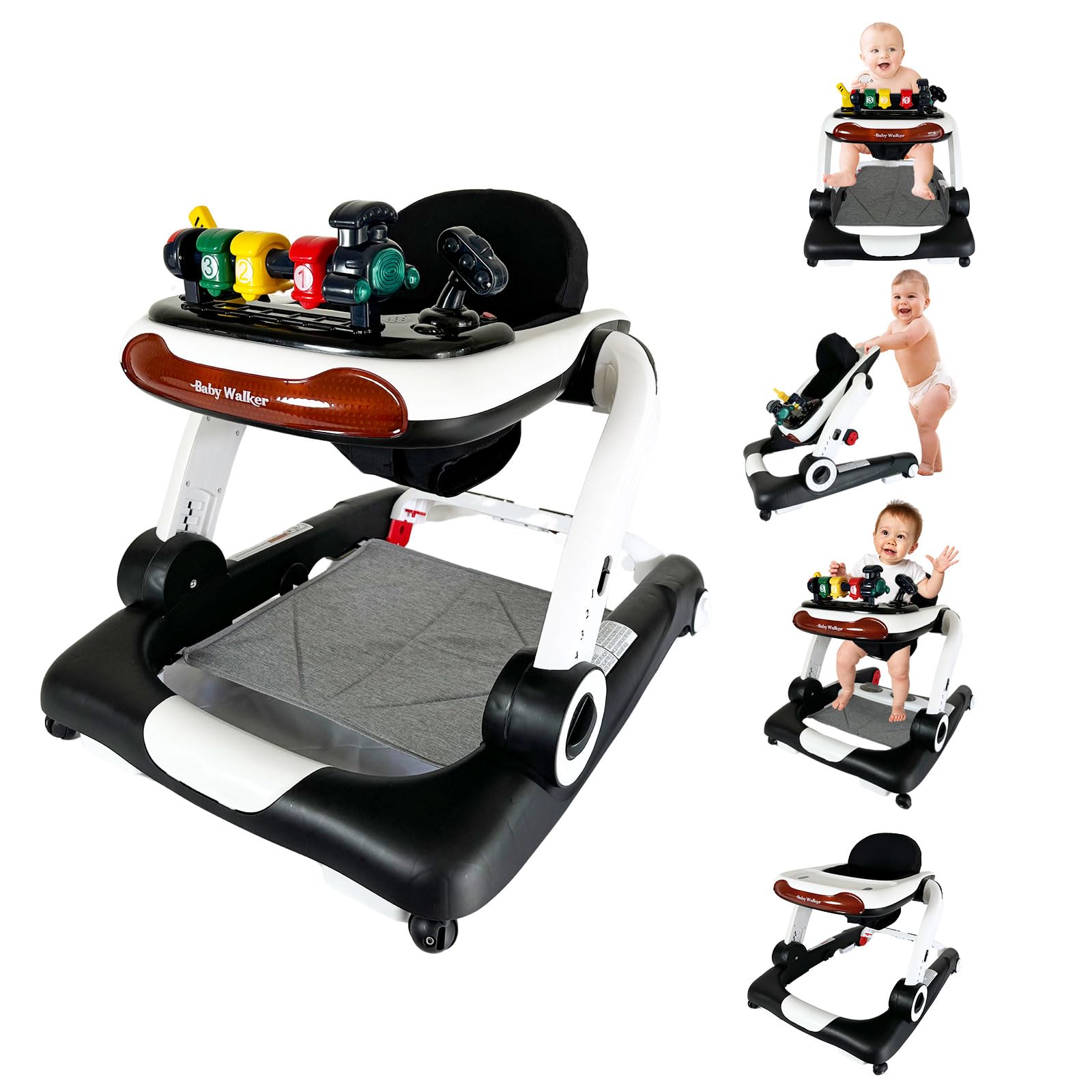 6-in-1 Music & Lights Baby Walker with Wheels - Adjustable Activity Center for Toddlers 7-18 Months | Removable Footrest & Feeding Tray | Interactive Bouncer for Boys & Girls | Perfect for Learning to Walk & Indoor Playtime