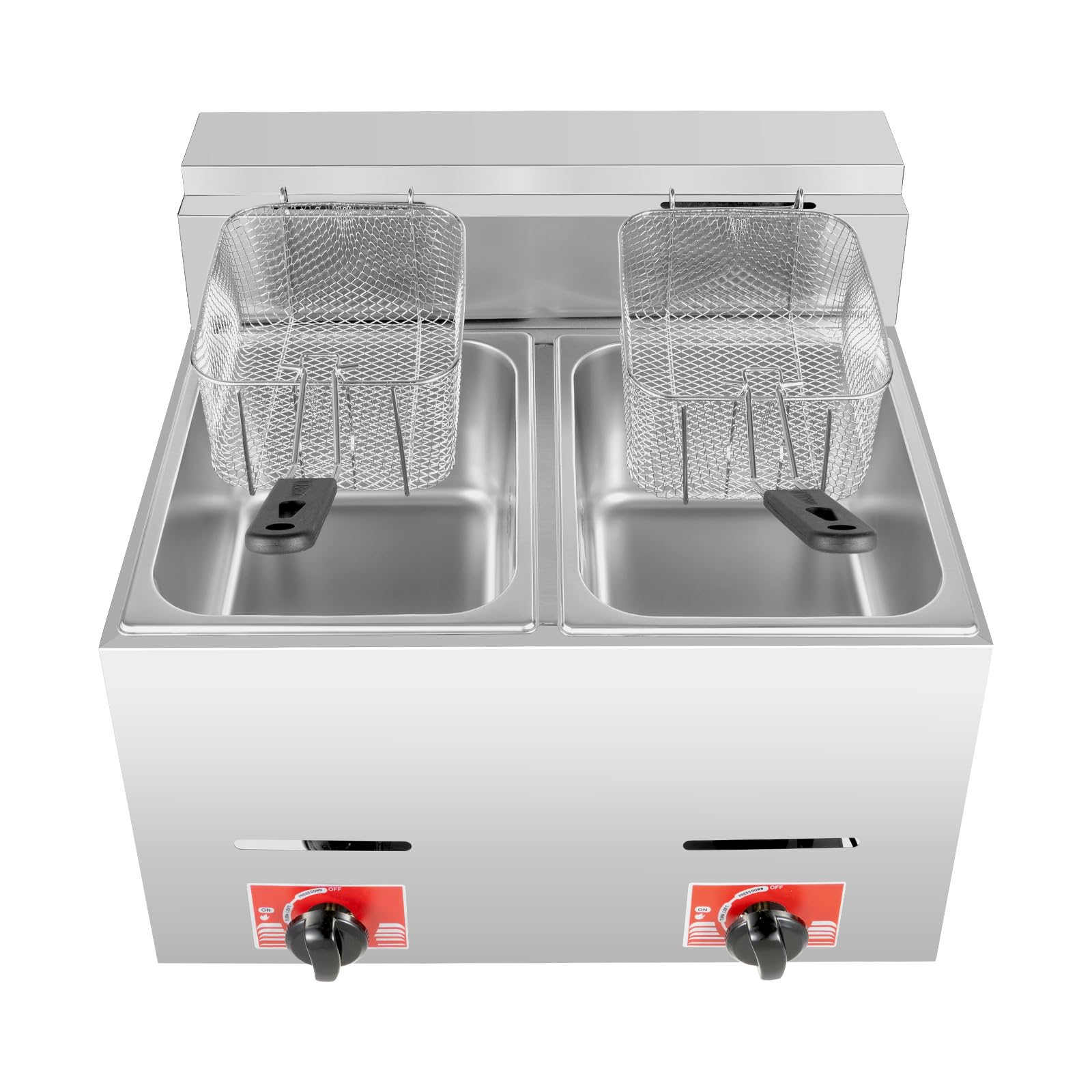 Eapmic Commercial Dual Tank LPG Gas Deep Fryer - 2x6.3Qt Stainless Steel Countertop Deep Fat Fryer with 2 Baskets for Restaurants, Supermarkets, Snack Bars - Perfect for Frying Chicken, Fish, French Fries and Donuts