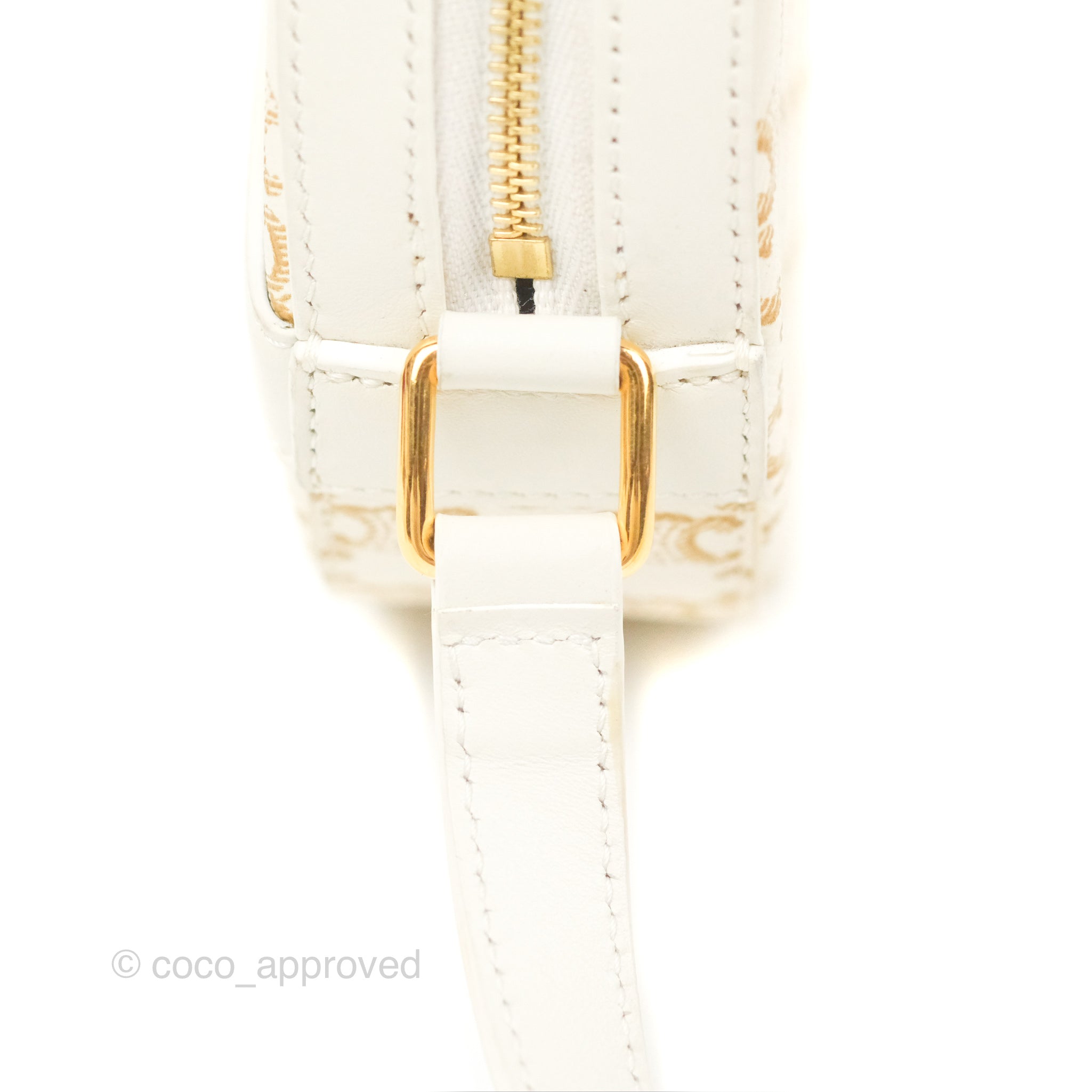 Celine Triomphe Canvas Round Crossbody Bag with Strap - White Calfskin Leather Purse for Women | Perfect for Everyday Use, Date Nights & Travel