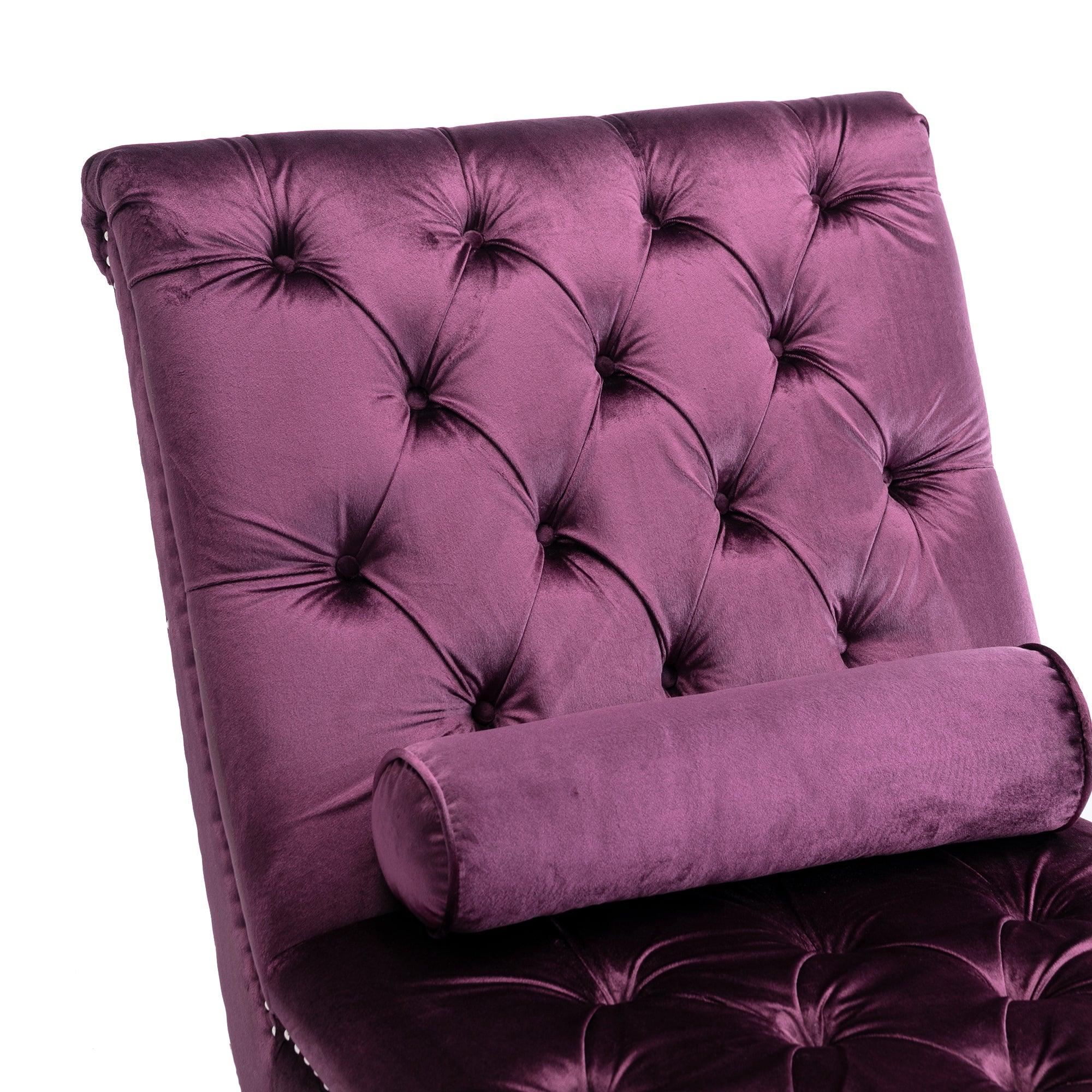 Luxury Velvet Chaise Lounge Chair - Button Tufted Upholstered Sofa with Pillow for Bedroom, Living Room & Office - Elegant Purple Velvet Chaise - Perfect for Relaxing, Reading & Home Decor