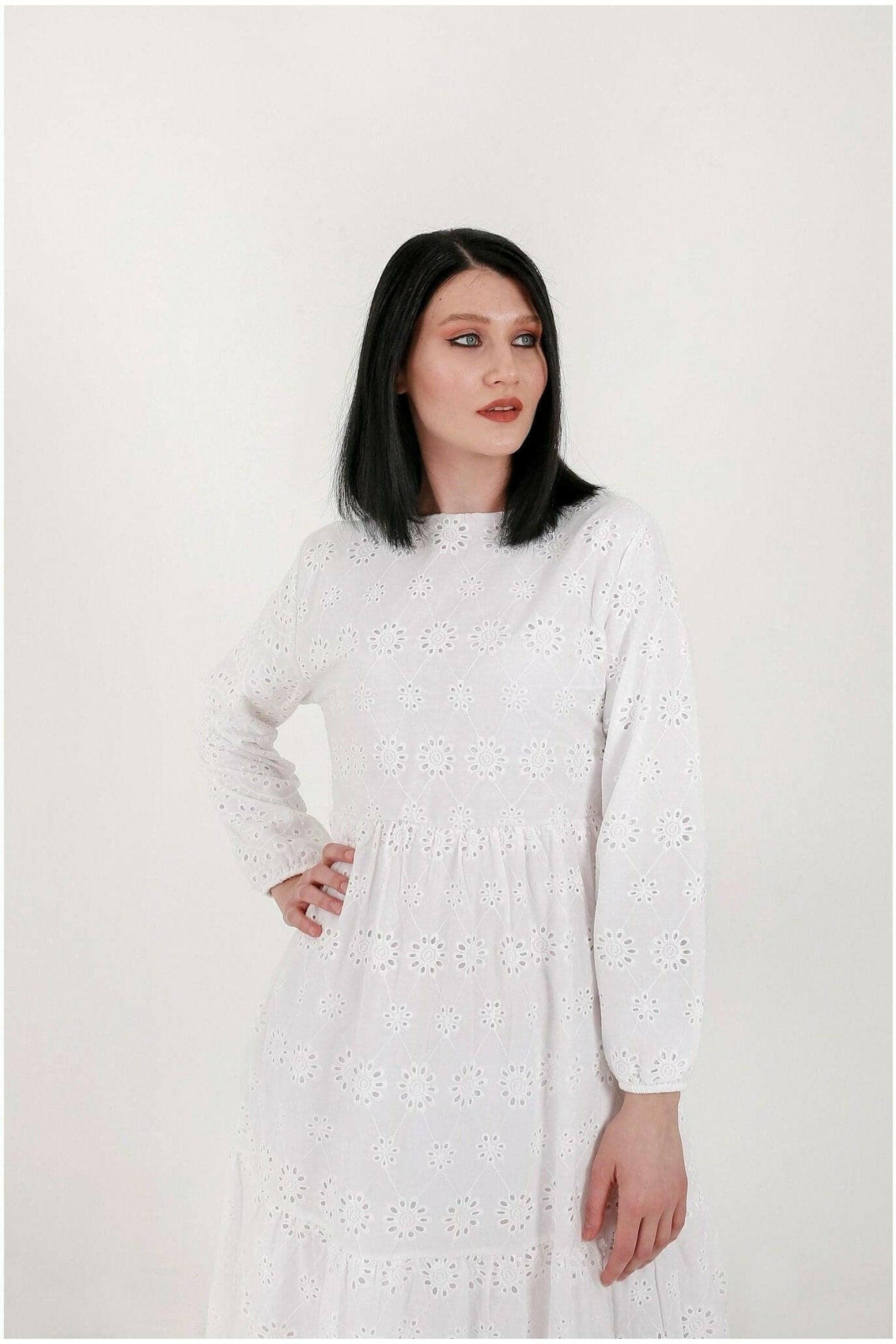 White Cotton Sienna Midi Dress - Women's Casual Summer Dress with Short Sleeves | Perfect for Beach, Vacation, and Everyday Wear