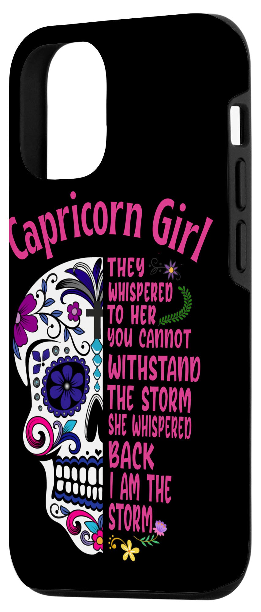 iPhone 12/12 Pro Skull Case - Dia De Los Muertos & Capricorn Zodiac Design - Perfect for January & December Birthdays - Protective Phone Cover for Parties, Halloween & Everyday Use