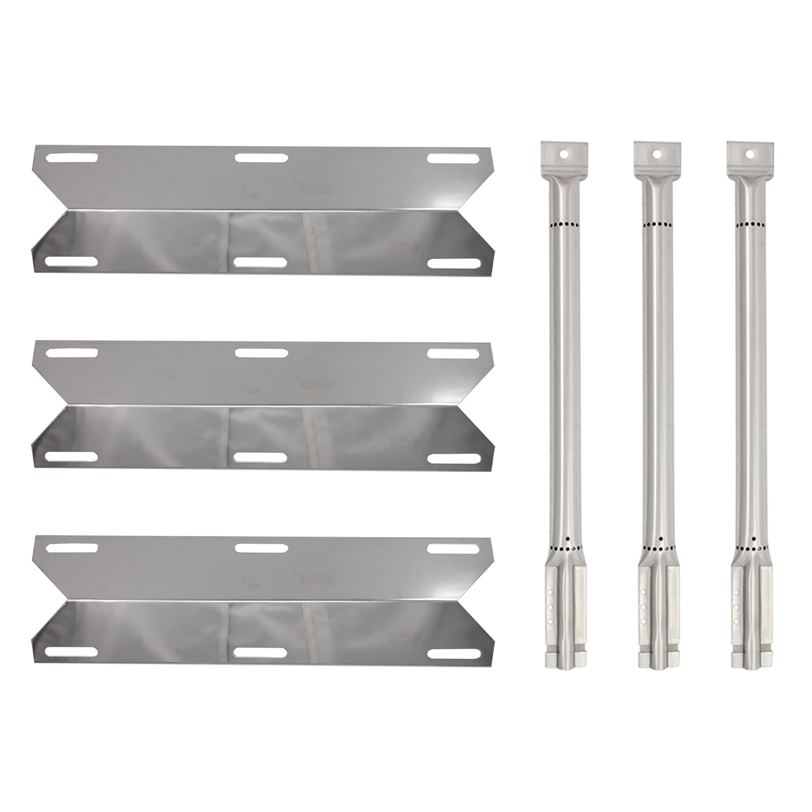3-Pack Stainless Steel BBQ Gas Grill Tube Burners & Heat Shield Plates - Compatible with Sams 720-0584A Grill Replacement Parts (Flame Tamer, Guard, Deflector, Flavorizer Bar) - Perfect for Backyard Grilling, Camping & Outdoor Cooking