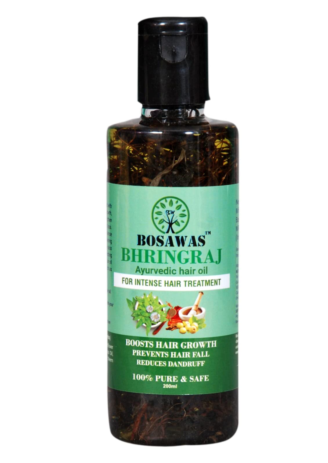 Bosawas Bhringraj Hair Oil 200ml - Natural Ayurvedic Hair Growth Treatment for Thicker, Stronger Hair | Stops Hair Loss & Reduces Dandruff | Perfect for Daily Scalp Massage & Deep Conditioning
