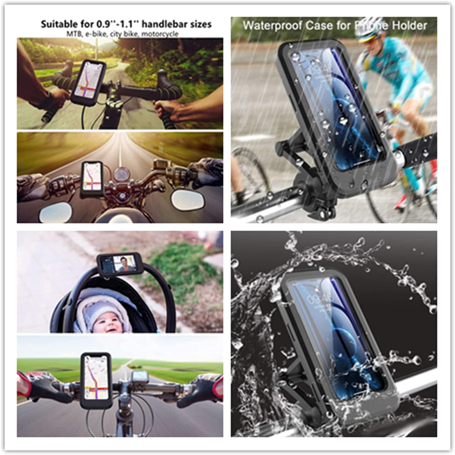 **Waterproof Bike Phone Mount for Motorcycle & Bicycle - Universal Touchscreen Phone Holder for Outdoor Riding (Fits Phones Under 6.7