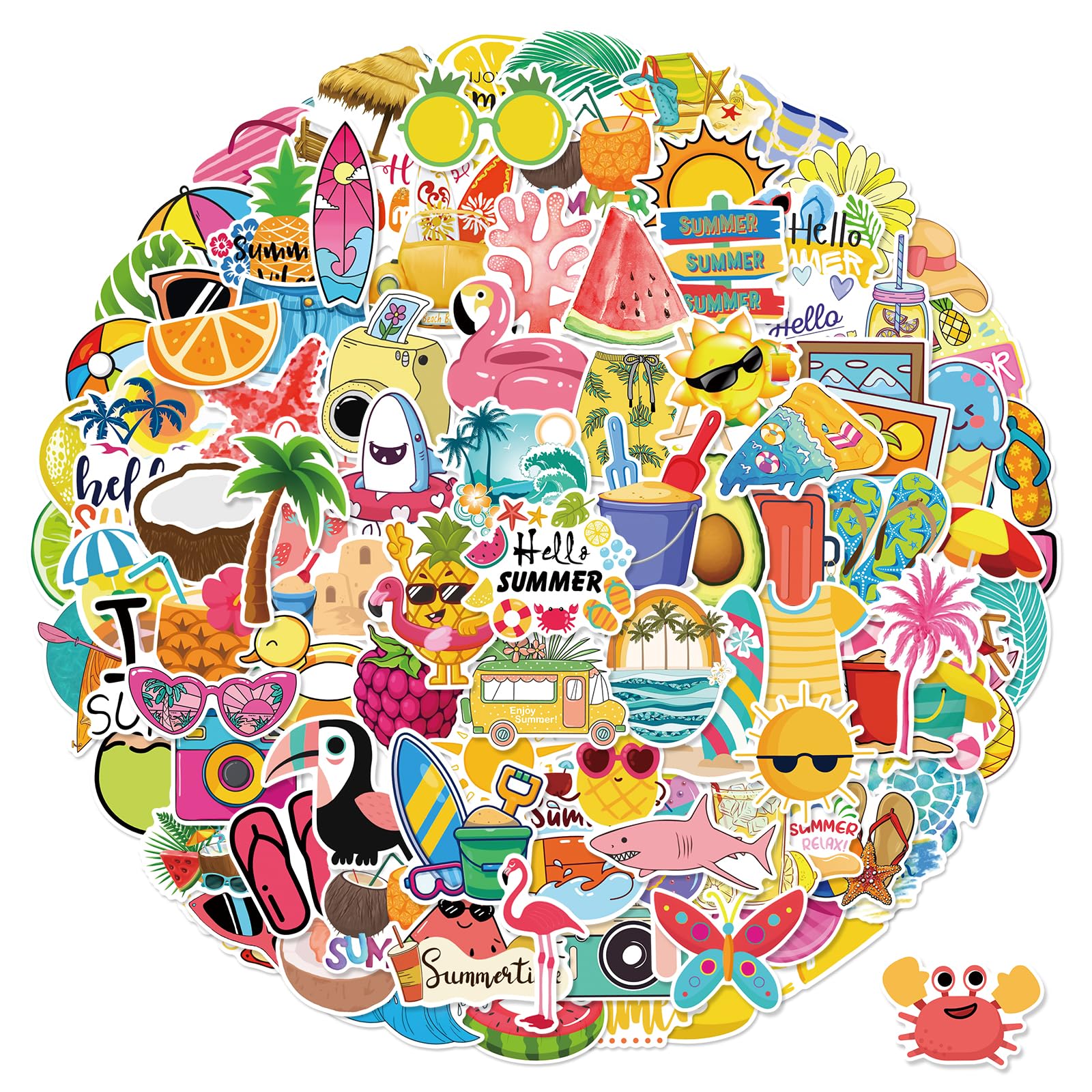 XZENTIRA 100 Pcs Summer Stickers for Kids - Tropical Hawaiian Vacation Decals for Teens & Girls - Waterproof Vinyl Stickers for Laptop, Phone, Skateboard, Water Bottles - Perfect for Beach Trips, Pool Parties & Summer Camp Fun