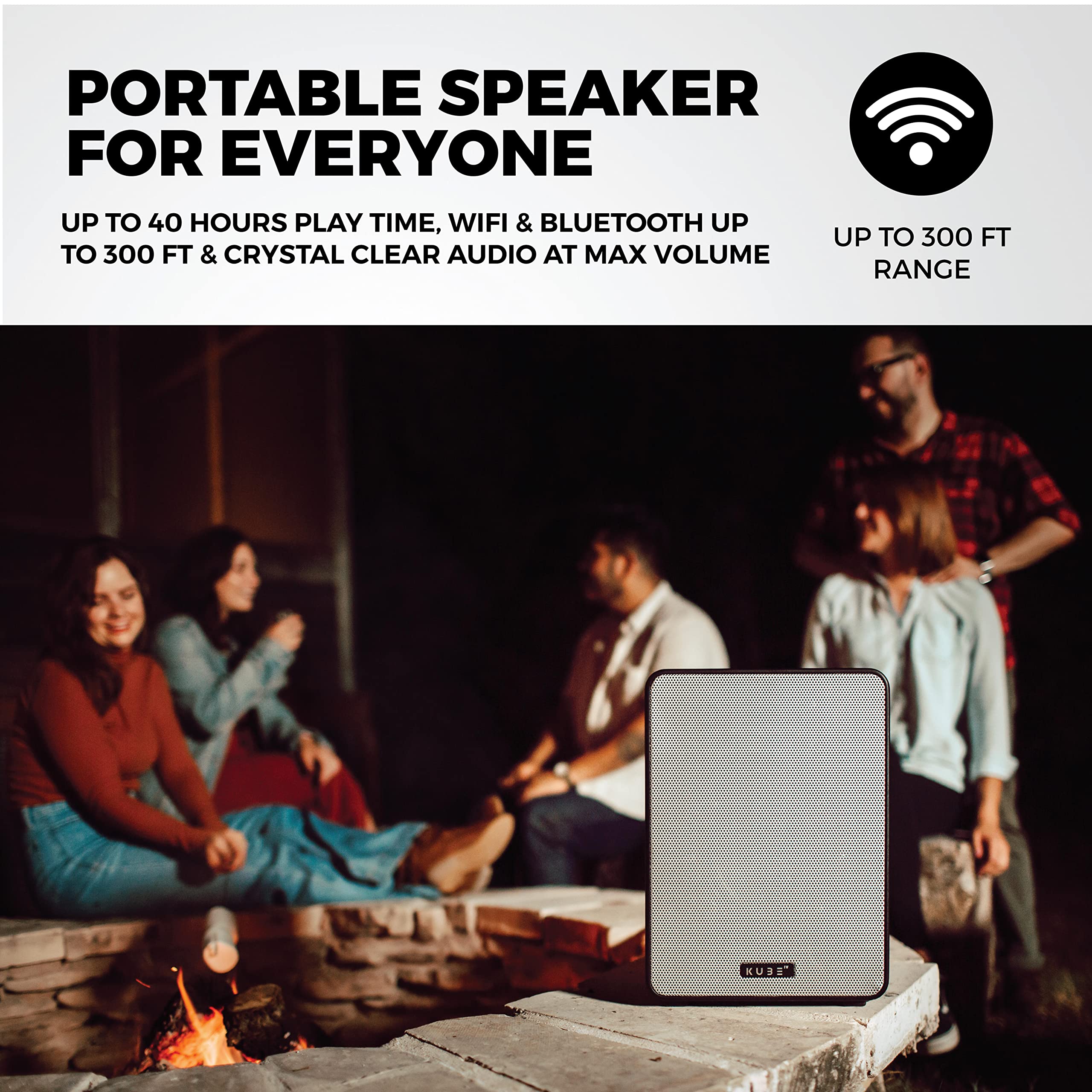 Kube4 High-Fidelity Bluetooth Speaker - 103dB Loud Sound for Indoor & Outdoor Use - Advanced Mesh-WiFi Technology - Perfect for Parties, Camping & Home Entertainment