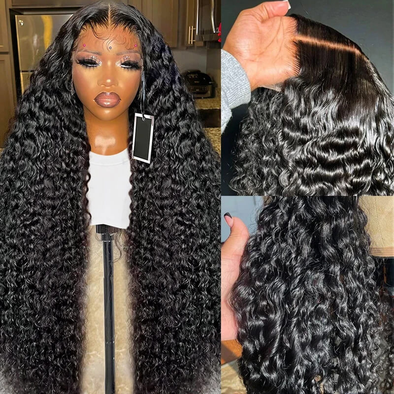 Eullair Stunning Wet Look Water Wave HD Lace Front Wig - Natural Black Human Hair Wig for Women | Low Maintenance, Heat Resistant Synthetic Wig for Daily Wear & Cosplay