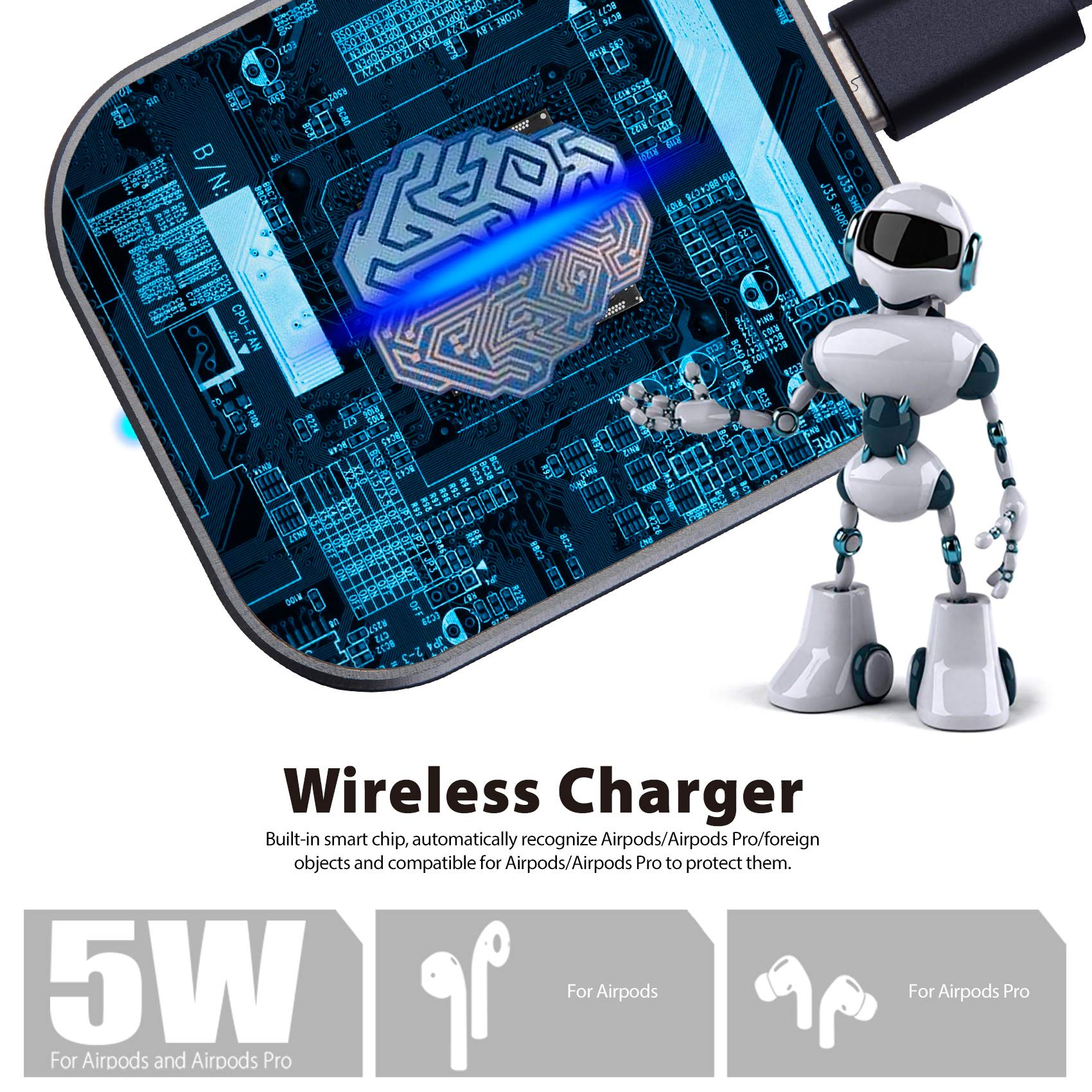Wireless Charger for AirPods Pro 2nd Gen/4/3/2 with Active Noise Cancellation - Fast Charging Station for Apple AirPods (Grey) | Perfect for Home, Office & Travel Use