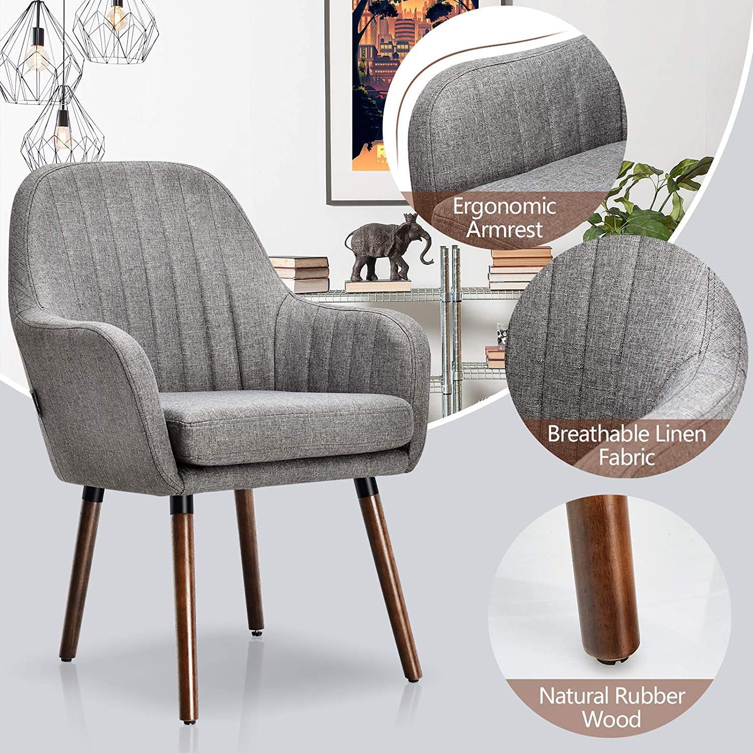 **Moccha Set of 4 Fabric Dining Chairs – Modern Upholstered Arm Chairs with Thick Sponge Seat & Rubber Wood Legs – Grey Accent Chairs for Dining Room, Living Room, Bedroom – Perfect for Home, Office, and Restaurant Use**
