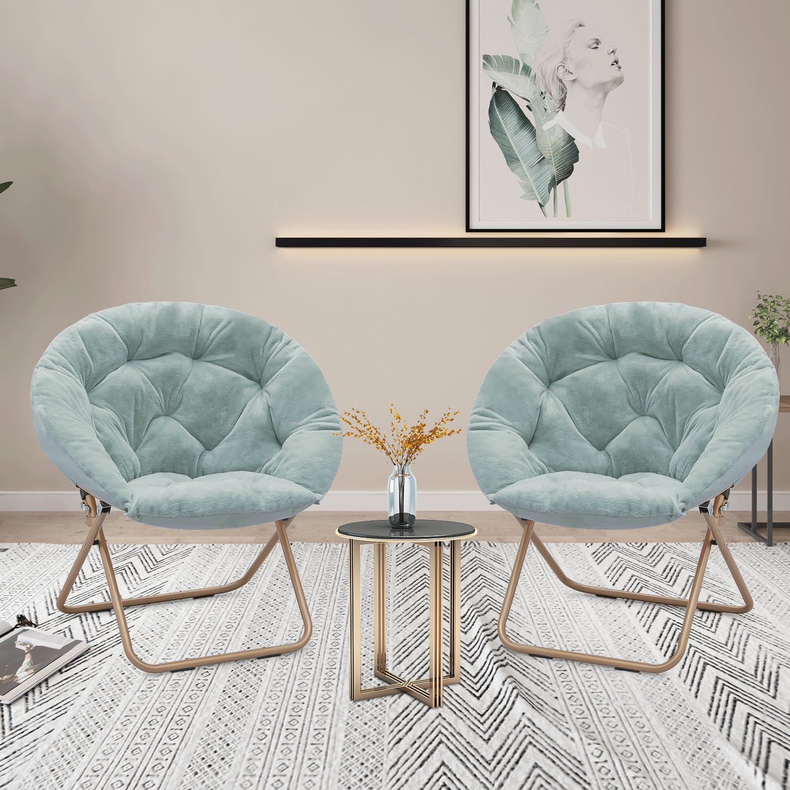 **Foldable Oversized Moon Saucer Chairs for Adults – Large Cozy Lounge Chair for Bedroom, Living Room, or Outdoor – Teal, Set of 2**