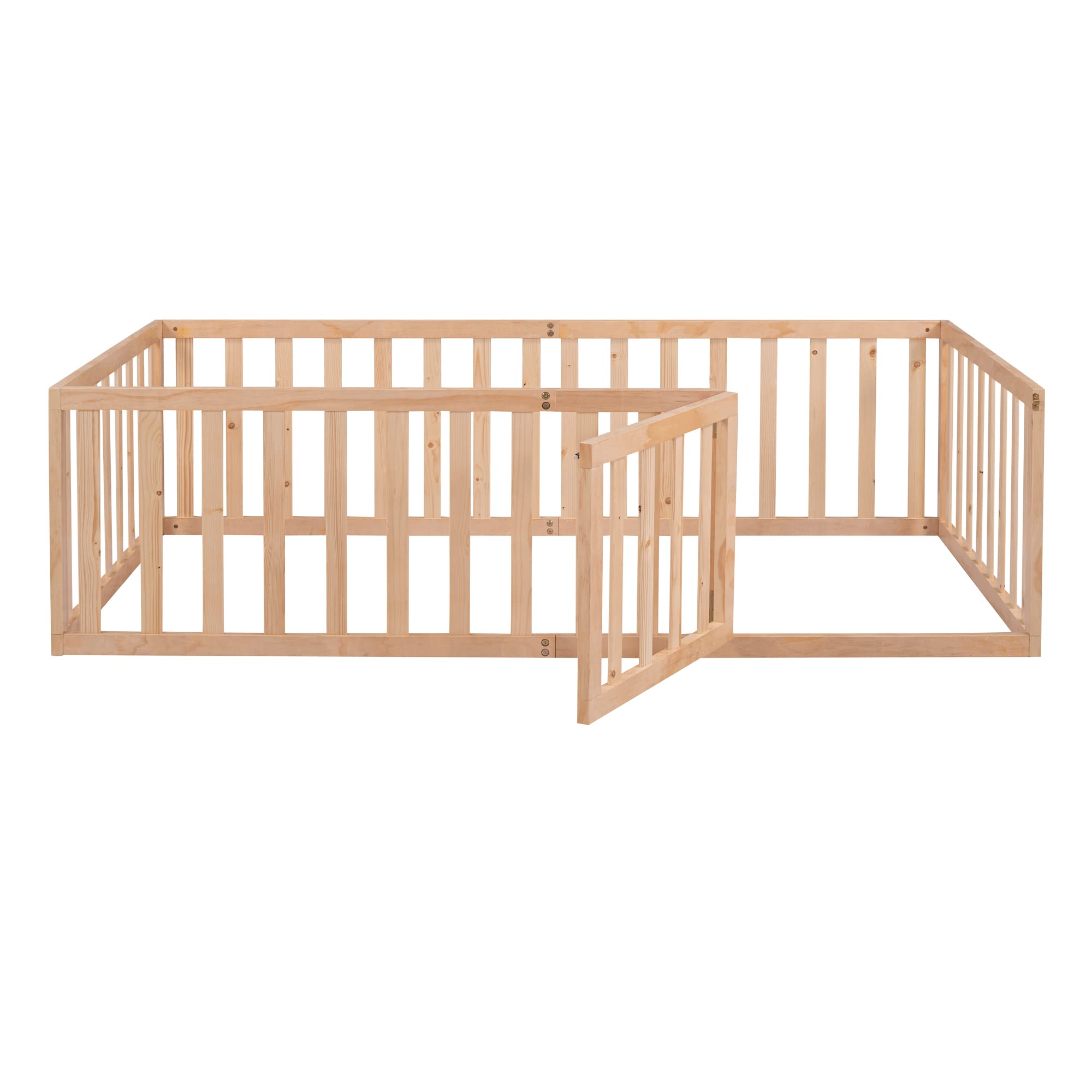 Bellemave Twin Floor Bed with Safety Fence & Door - Montessori Kids Bed Without Slats - Natural Wood Toddler Bed for Boys & Girls - Perfect for Montessori Bedrooms & Safe Sleep Training