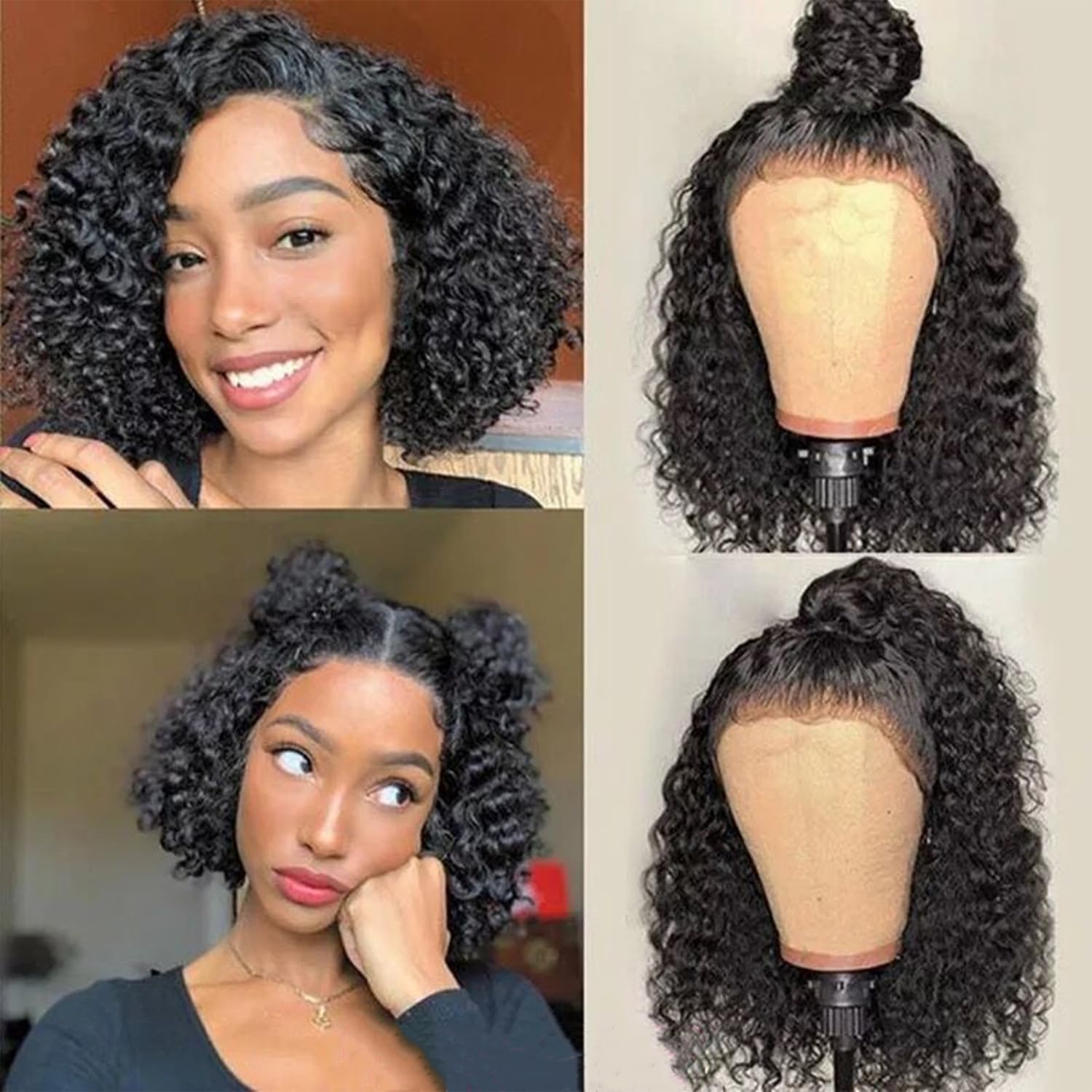 13x4 Lace Front Human Hair Wig - Brazilian Virgin Short Curly Bob Wig for Black Women | Pre-Plucked Natural Hairline | 8 Inch Pixie Cut Curly Wave | Perfect for Daily Wear, Cosplay & Special Occasions