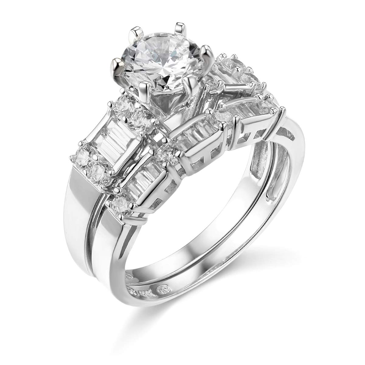 14K White Gold Solid Wedding Engagement Ring and Wedding Band 2-Piece Set - Size 6.5 - Perfect for Proposals, Anniversaries & Bridal Jewelry Gifts
