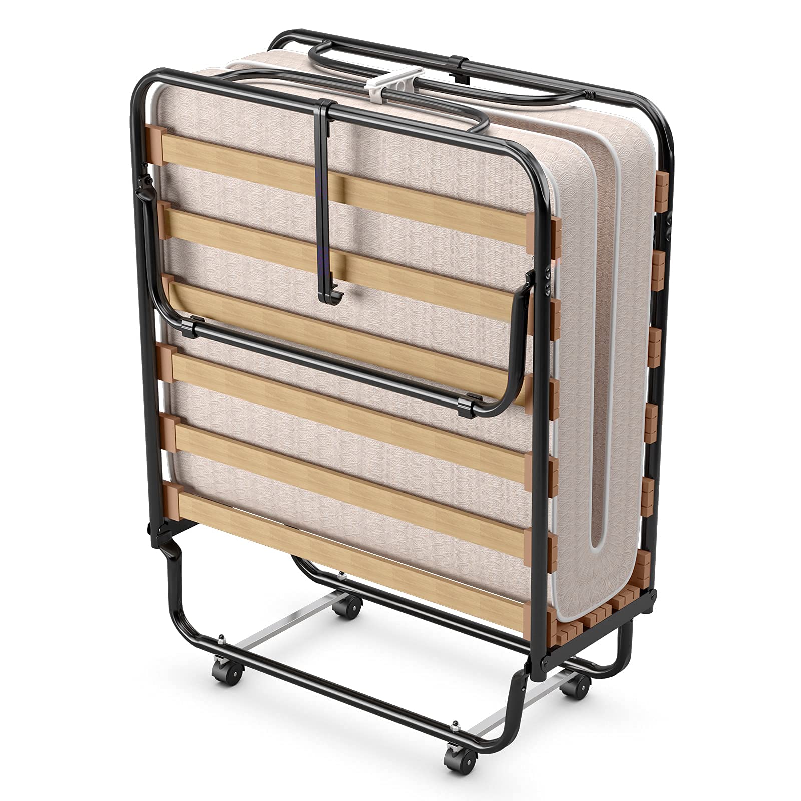 KOTEK Foldable Guest Bed with Memory Foam Mattress - Portable Rollaway Bed with Sturdy Metal Frame - Italian Made Space-Saving Folding Bed for Home, Office & Travel - Perfect for Spare Rooms, Sleepovers & Small Spaces