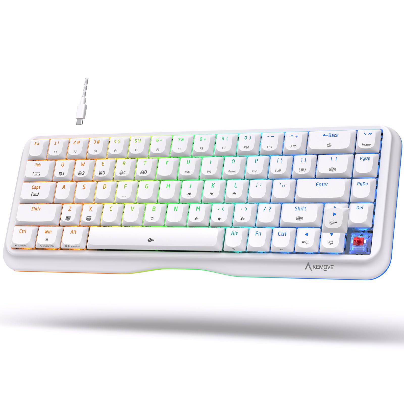 KEMOVE K68se 60% Compact RGB Gaming Mechanical Keyboard with Red Linear Switches - White | Wired USB-C Keyboard for PC, Mac, Gaming & Office Typing