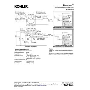 Kohler K-1997-4N-0 White Wall Mount Single Bowl Bathroom Sink - Perfect for Small Bathrooms, Powder Rooms & Space-Saving Designs