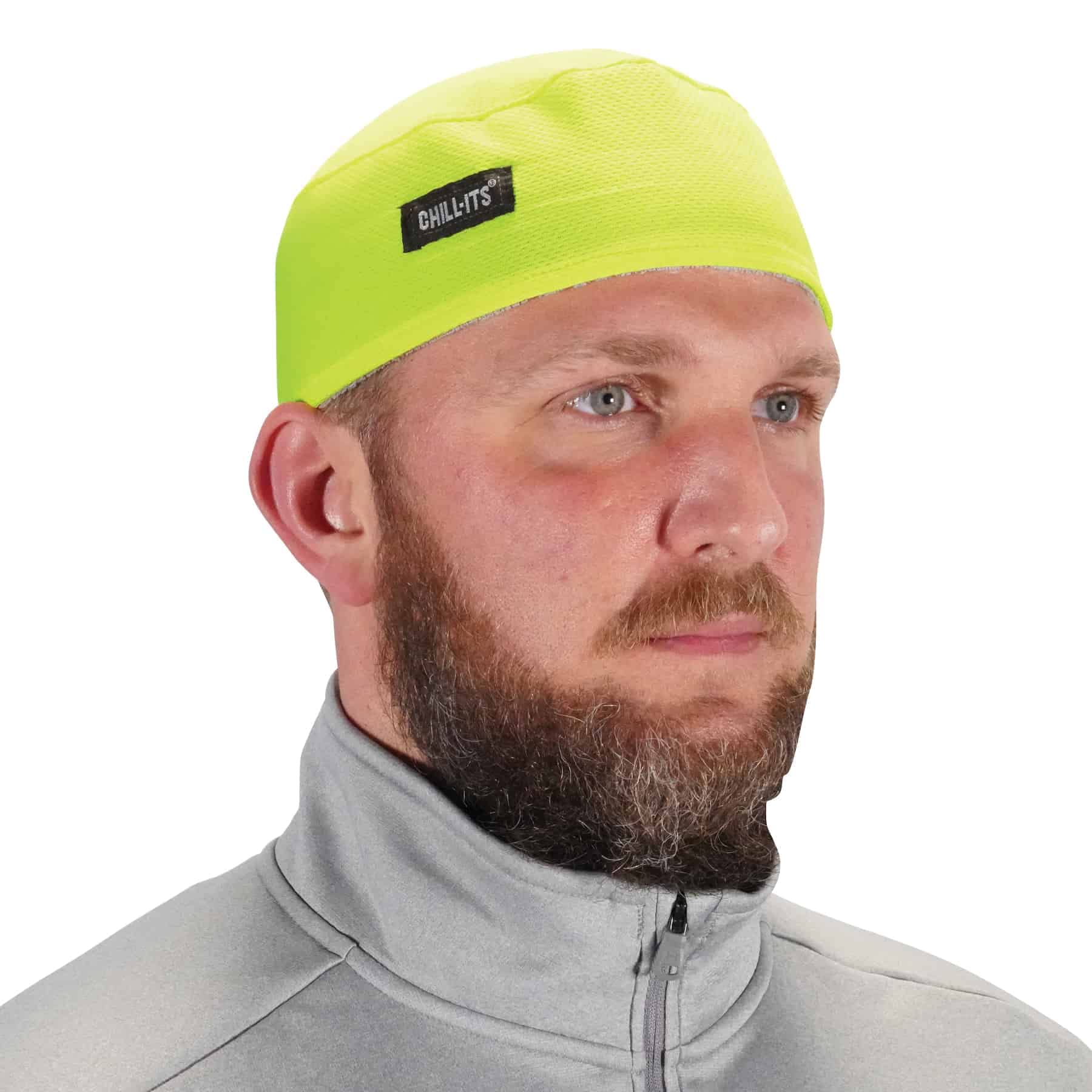 Ergodyne Chill Its 6630 Cooling Skull Cap with Terry Clow Sweatband - Moisture Wicking, Breathable, Lime Green - Perfect for Construction, Landscaping & Outdoor Work in Hot Weather