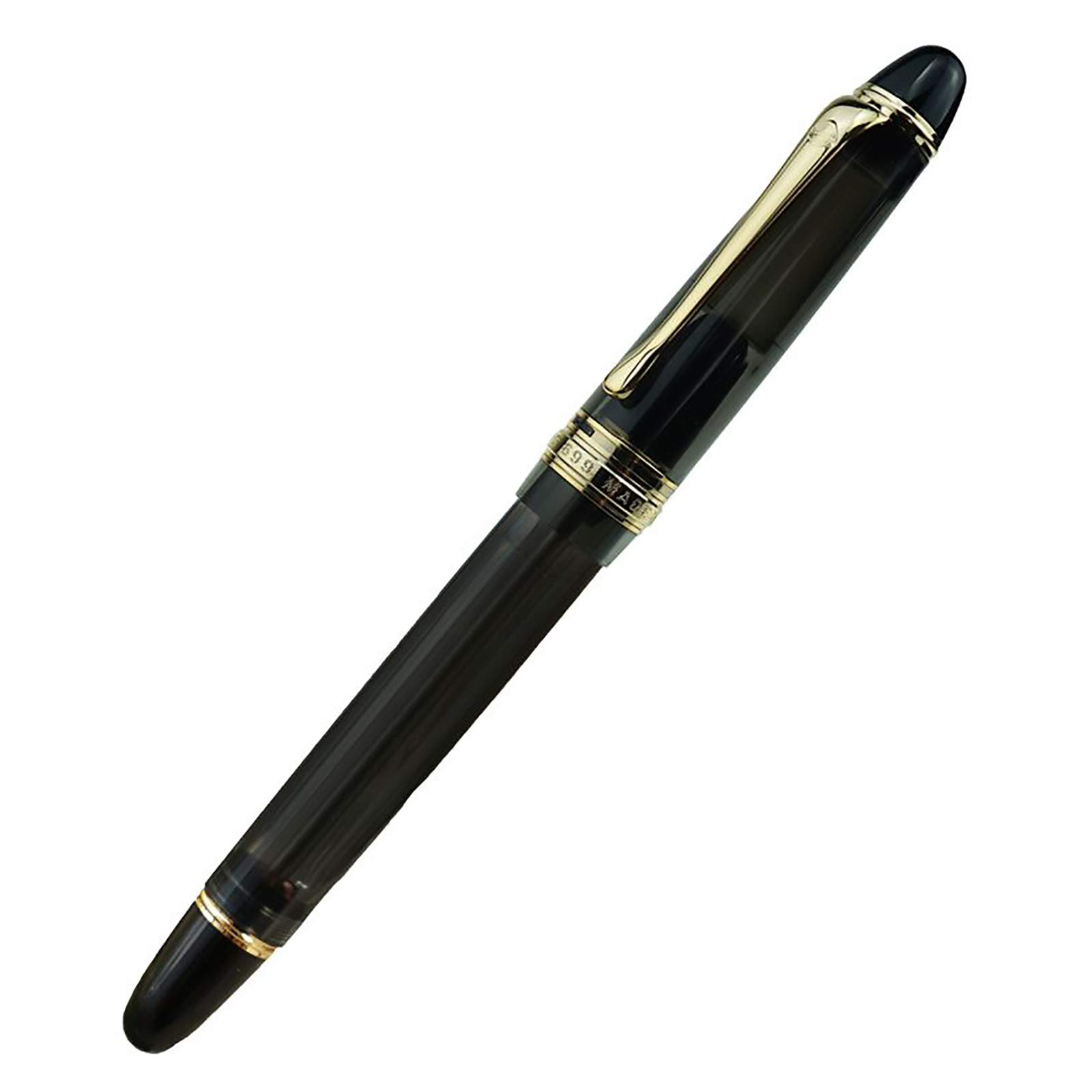 Lanxivi Yongsheng 699 Fountain Pen - Fine Nib Vacuum Filling System, Transparent Gray Acrylic Body with Gold Trim, Solid Section Pen Box Set - Perfect for Calligraphy, Journaling & Gift Giving